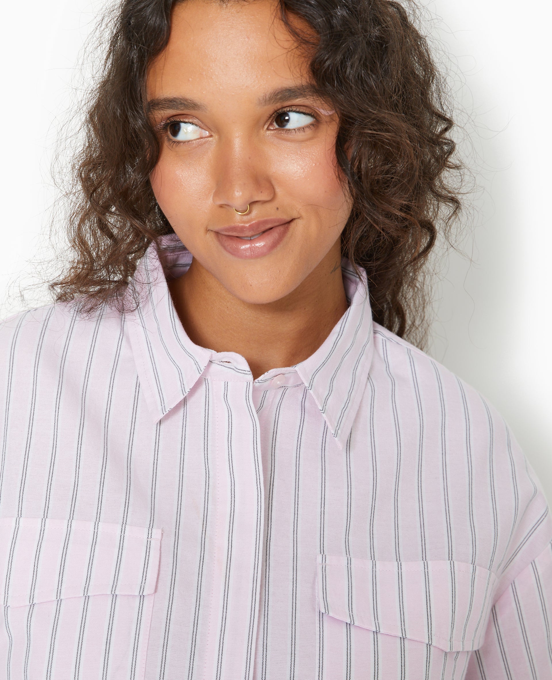 Chemise cropped manches longues motif rayures