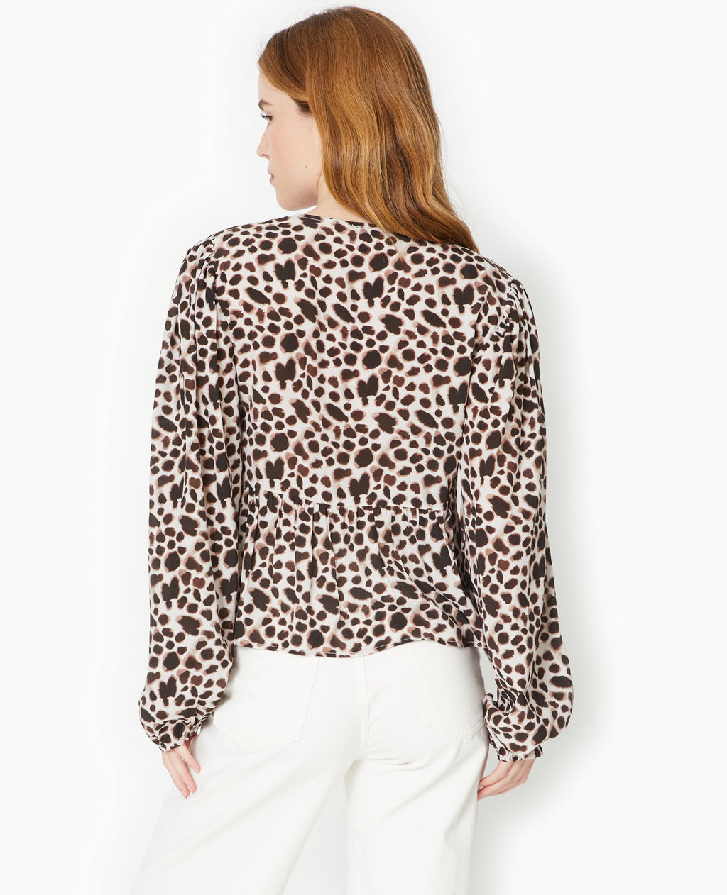 Blouse avec nouettes et manches ballons léopard