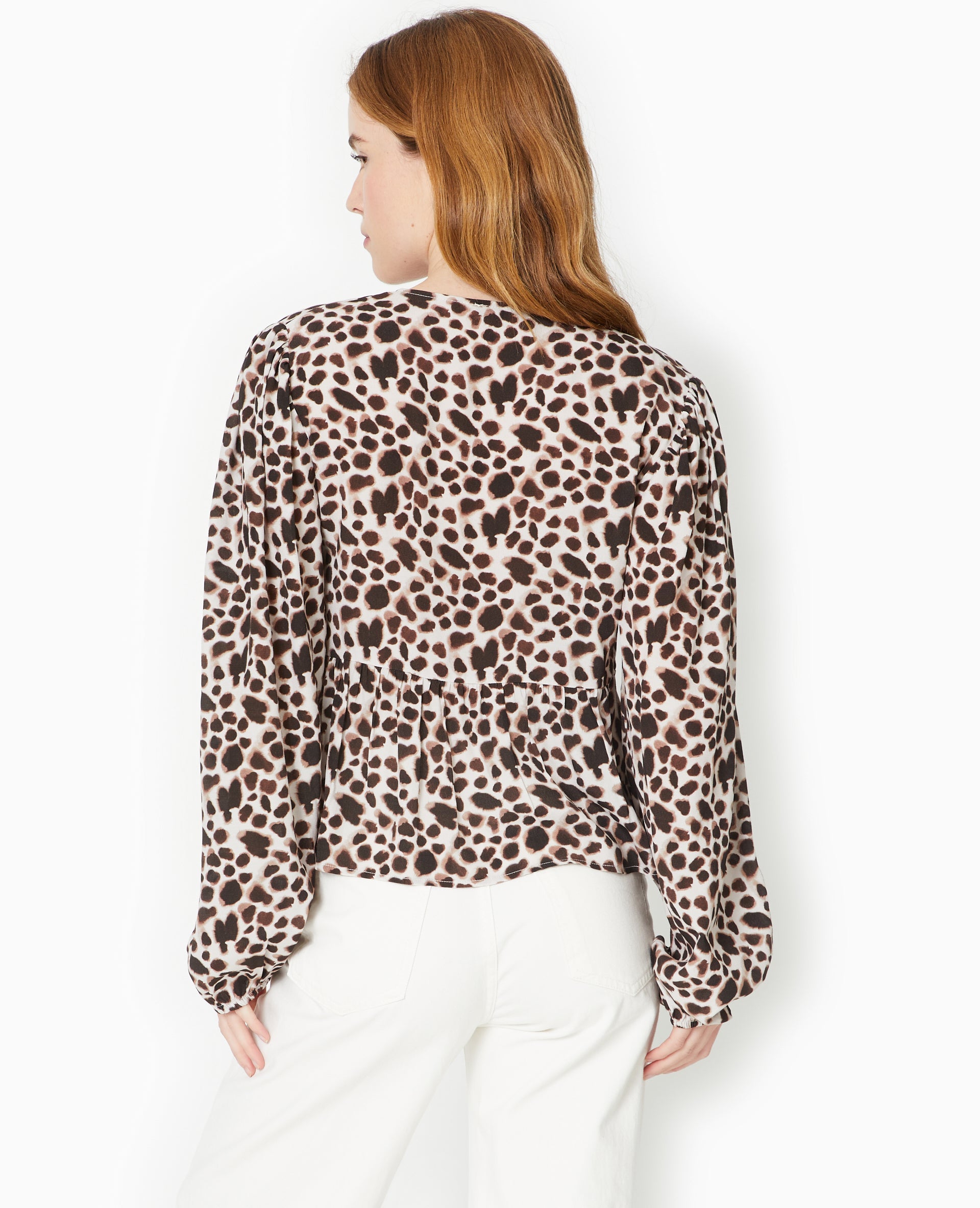 Blouse avec nouettes et manches ballons léopard