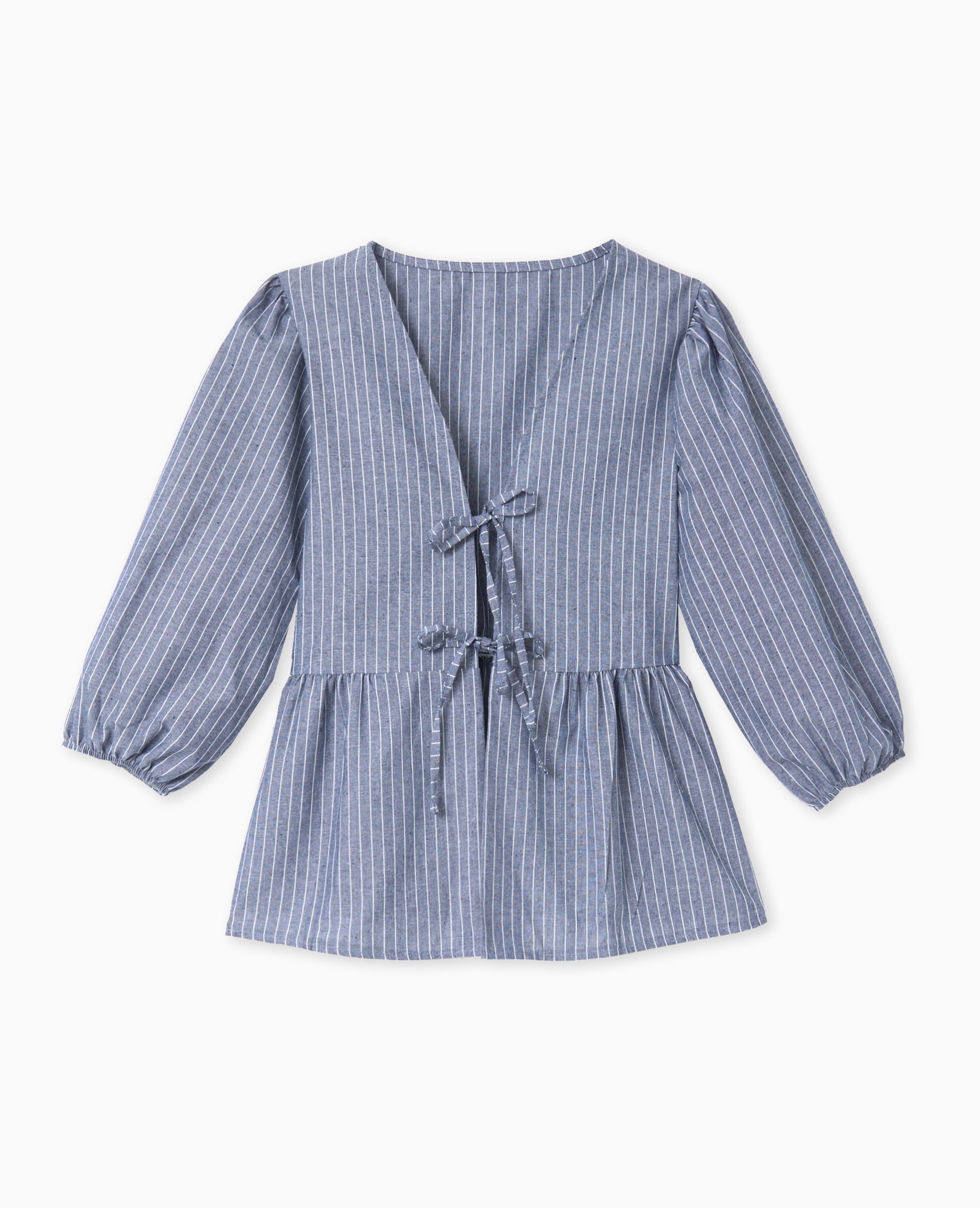 Blouse rayée avec nouettes et manches bouffantes
