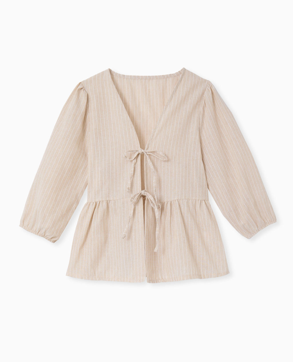 Blouse rayée avec nouettes et manches bouffantes