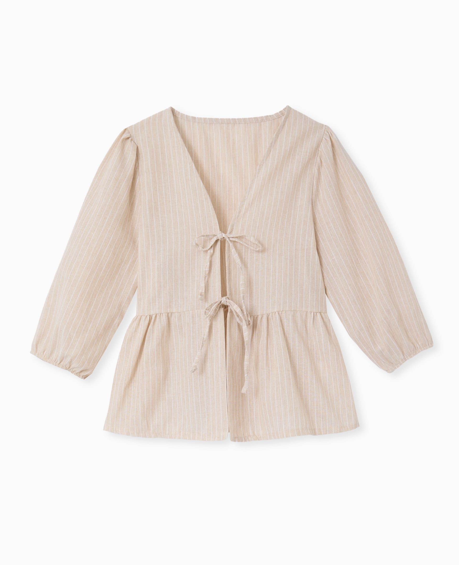 Blouse rayée avec nouettes et manches bouffantes