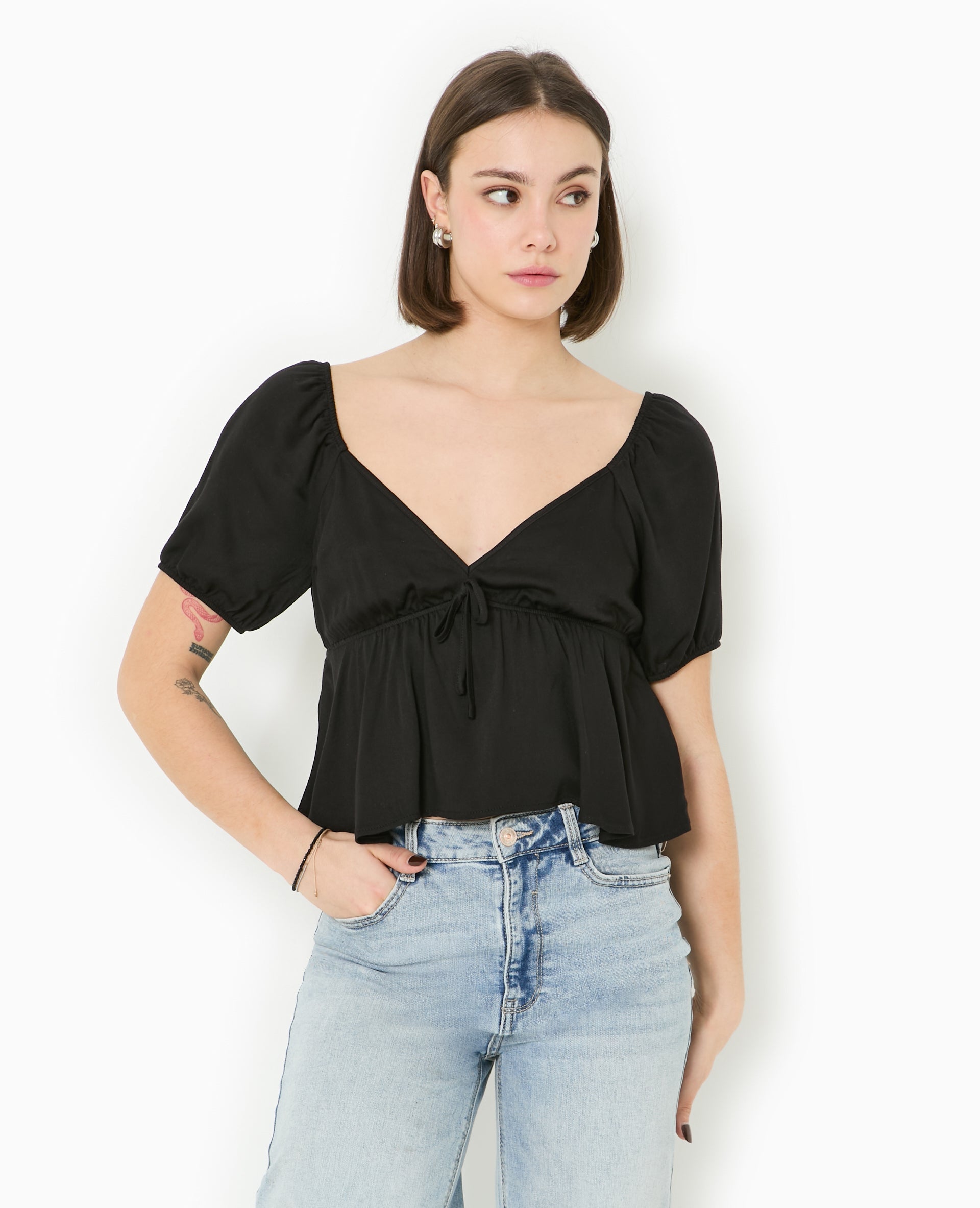 Blouse encolure V avec nœud