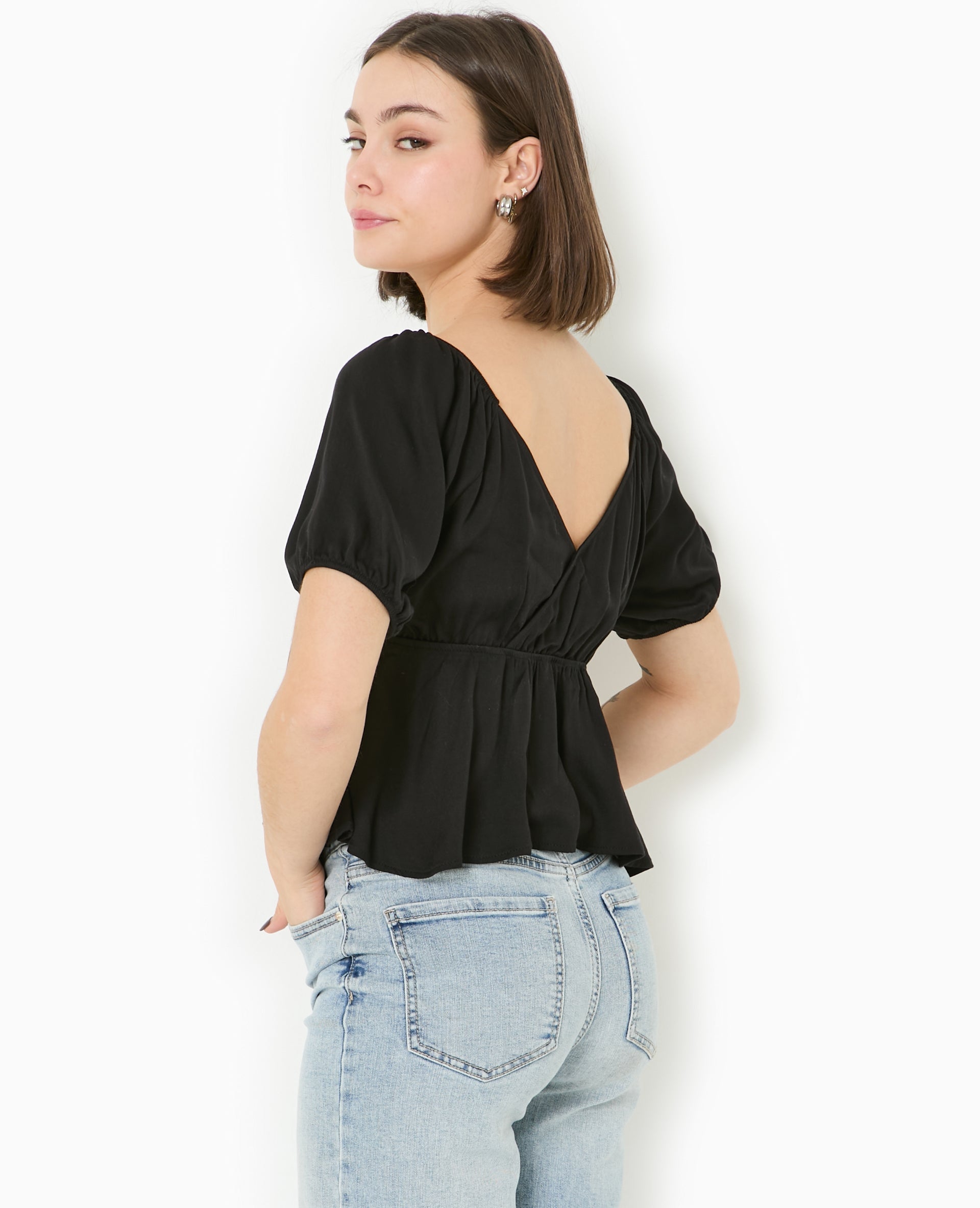 Blouse encolure V avec nœud