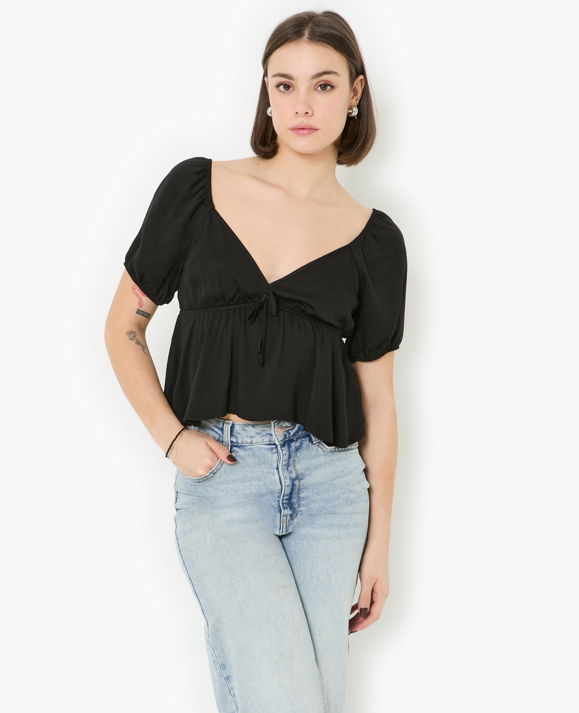 Blouse encolure V avec nœud