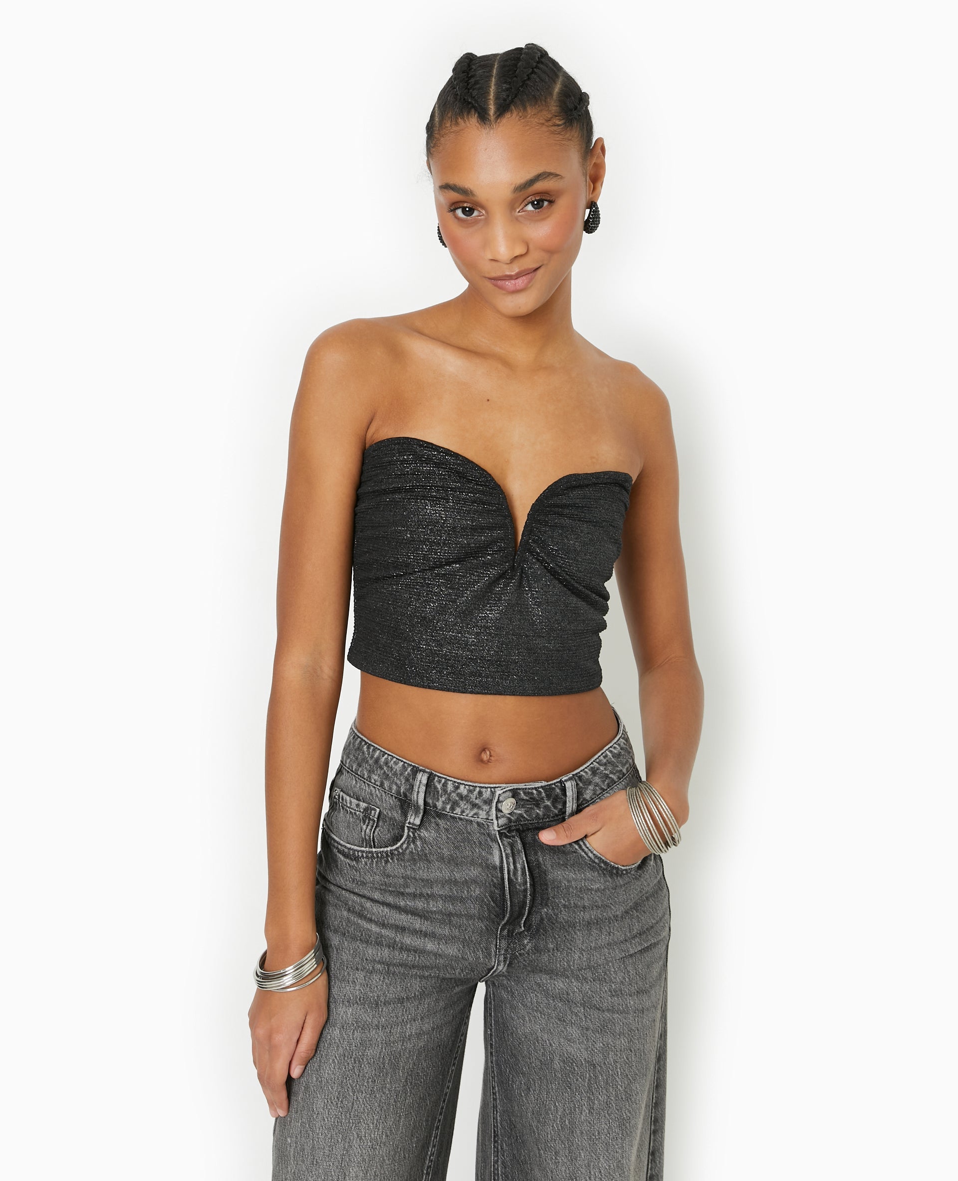 Top bustier court avec lurex encolure cœur
