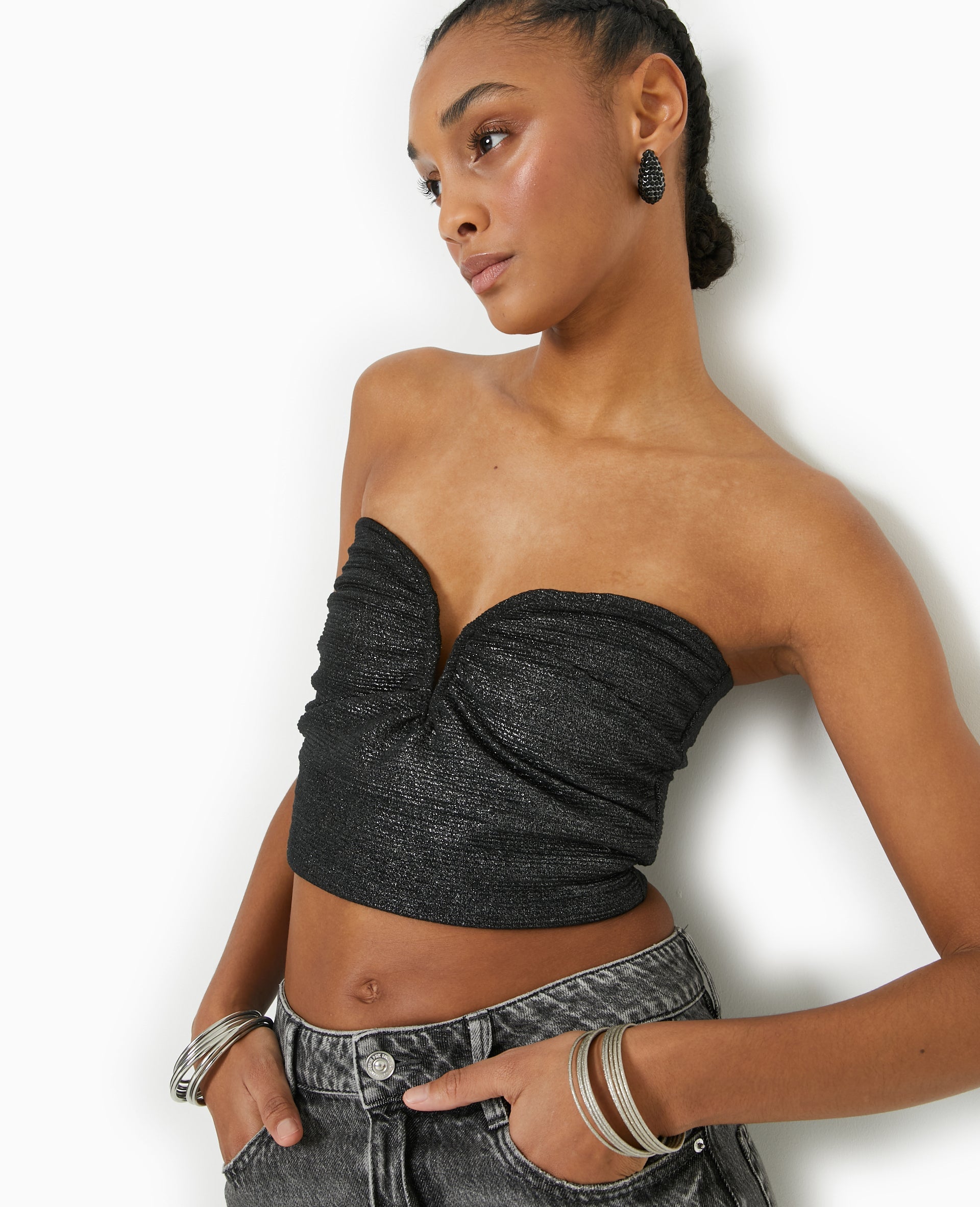 Top bustier court avec lurex encolure cœur