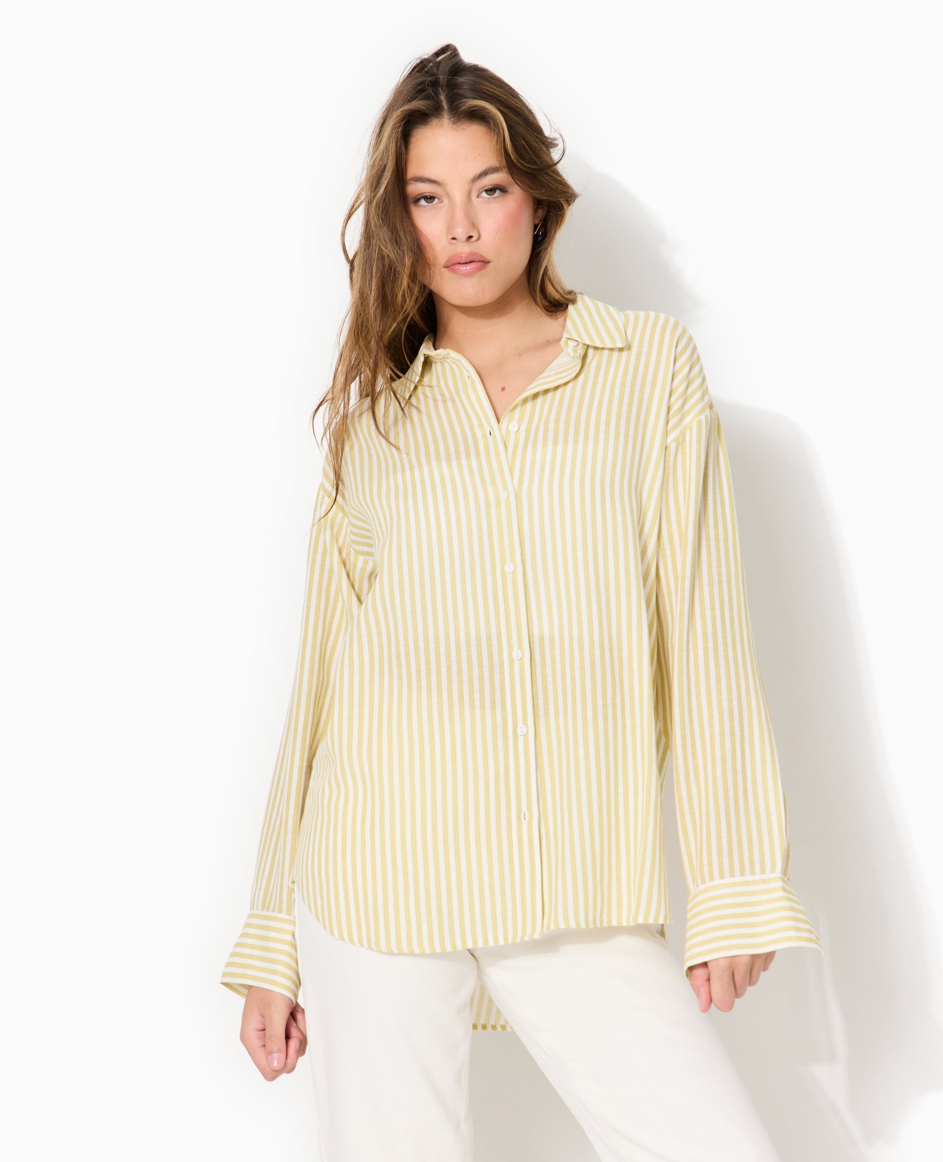 Chemise oversize avec lin motif rayures