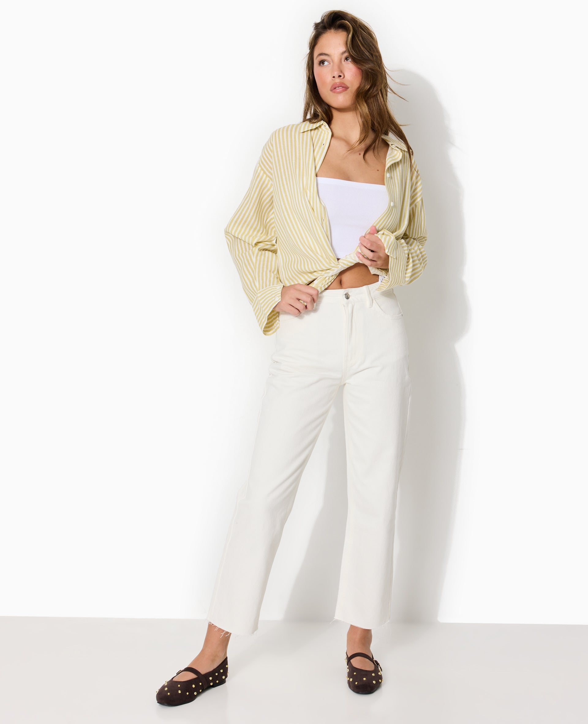 Chemise oversize avec lin motif rayures