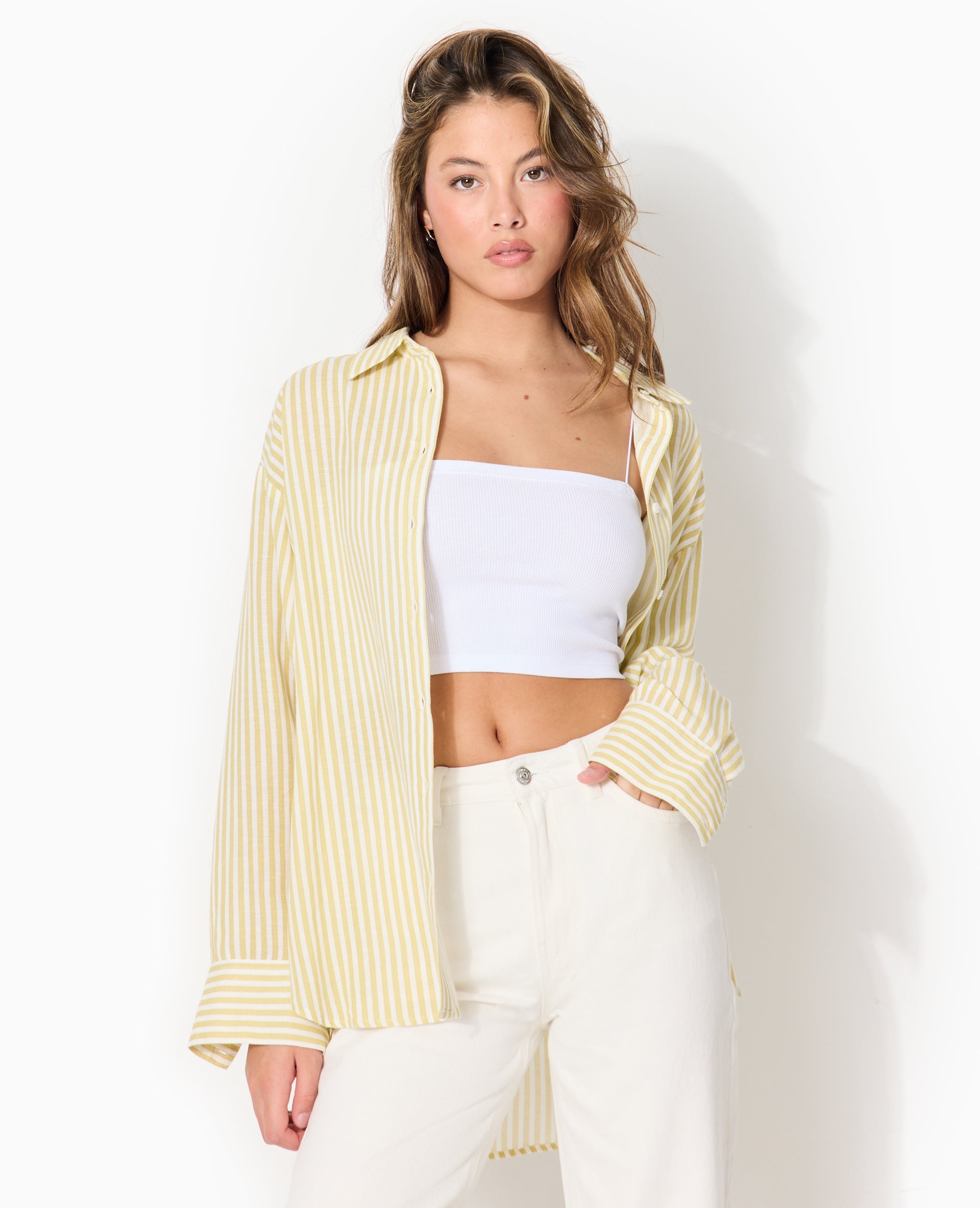 Chemise oversize avec lin motif rayures