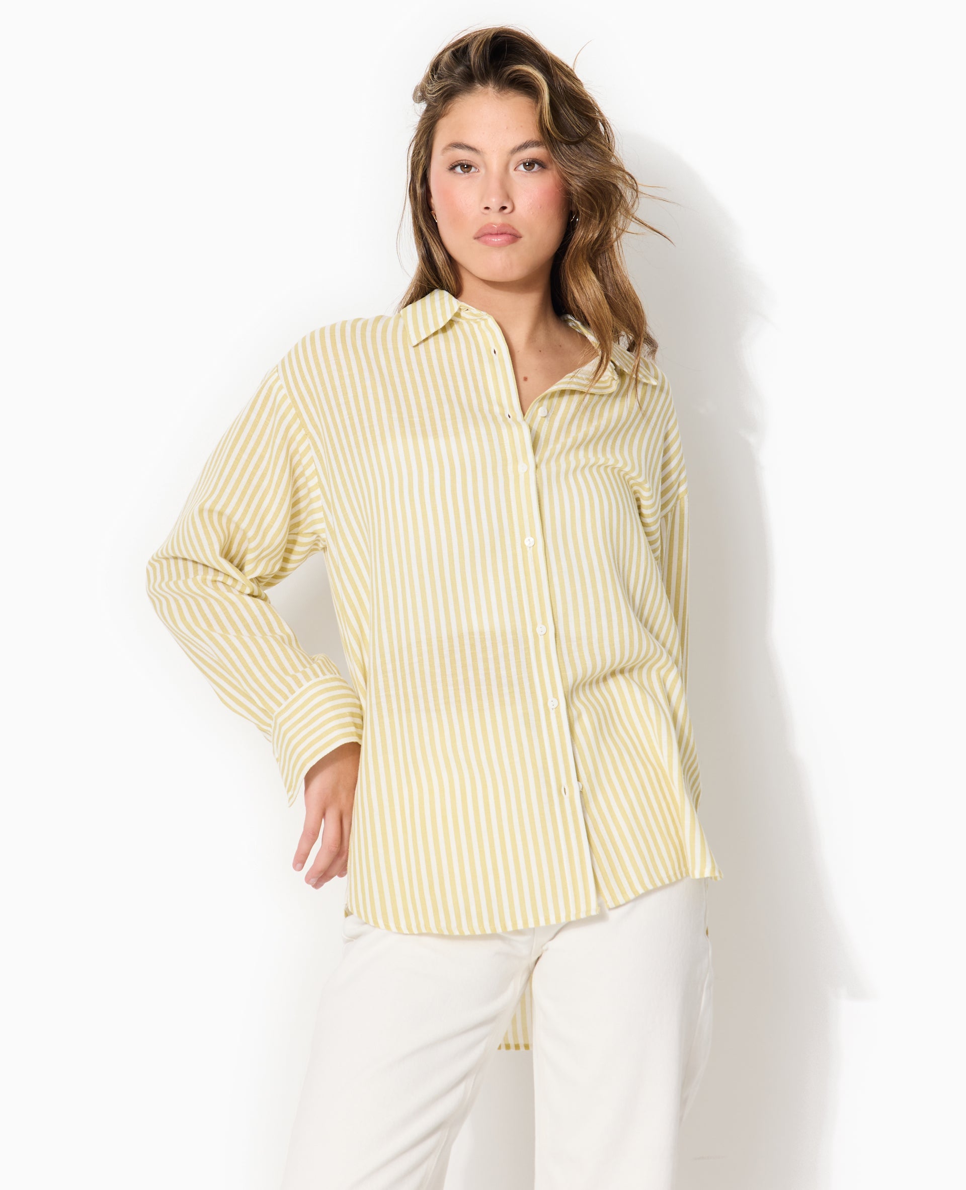 Chemise oversize avec lin motif rayures