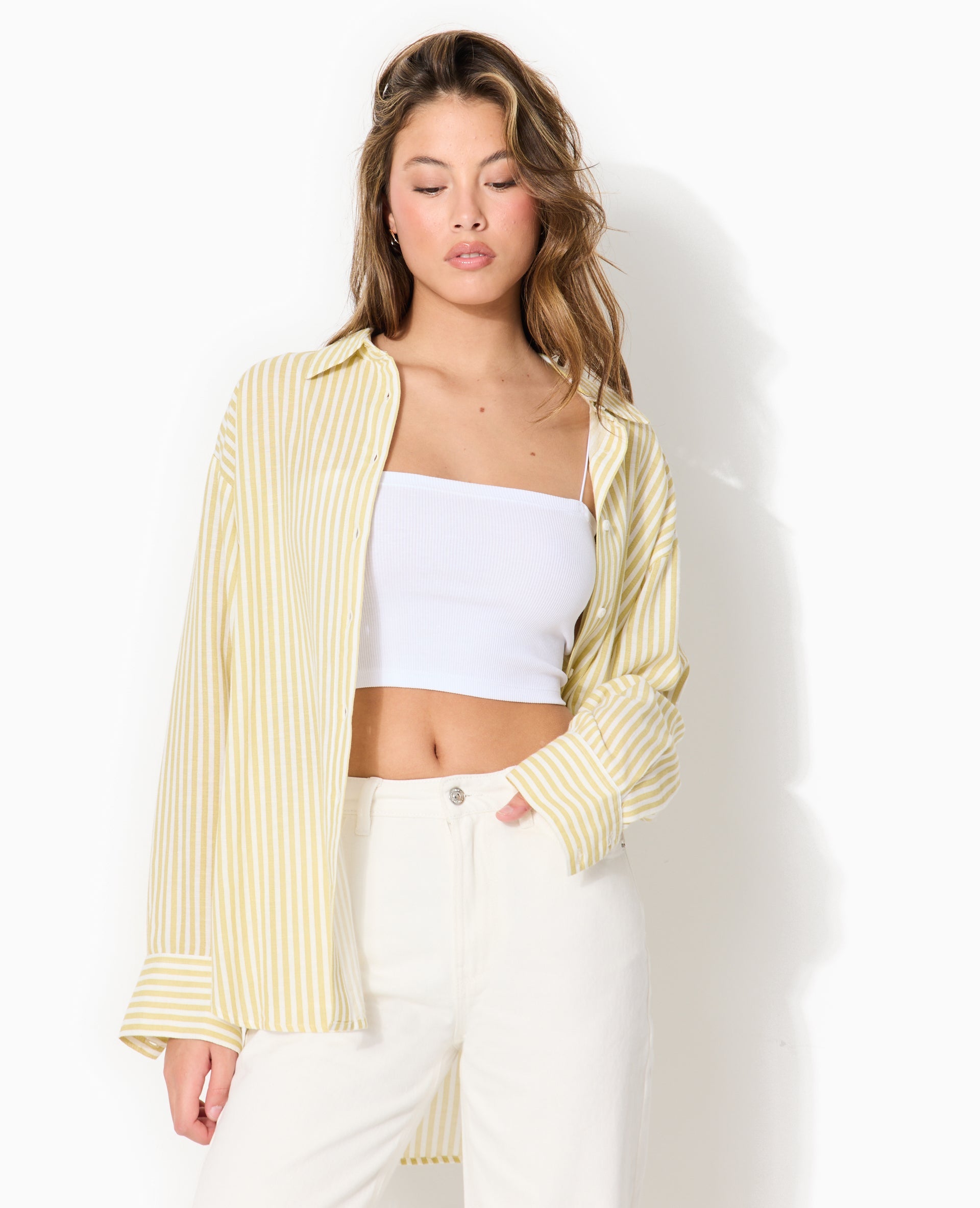 Chemise oversize avec lin motif rayures