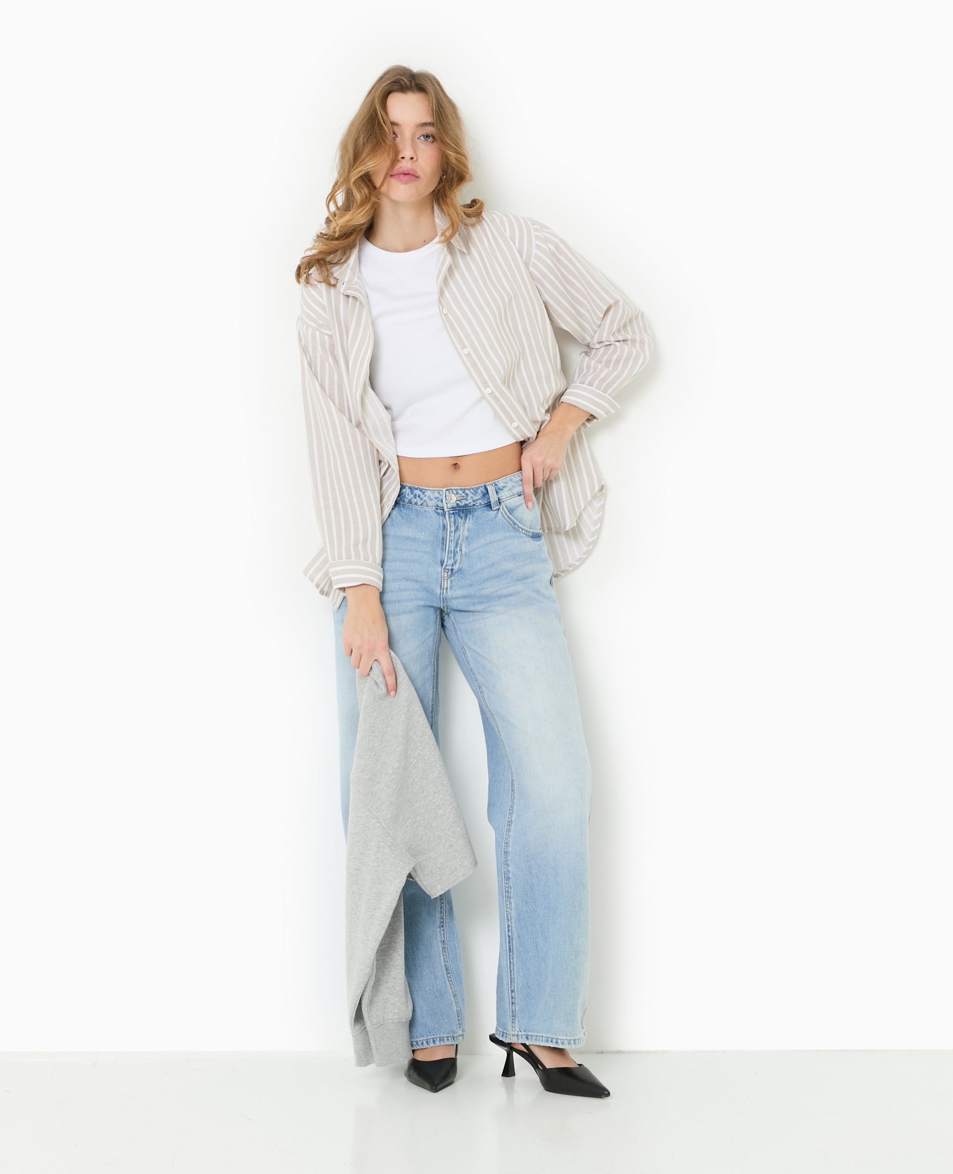 Chemise oversize avec lin motif rayures