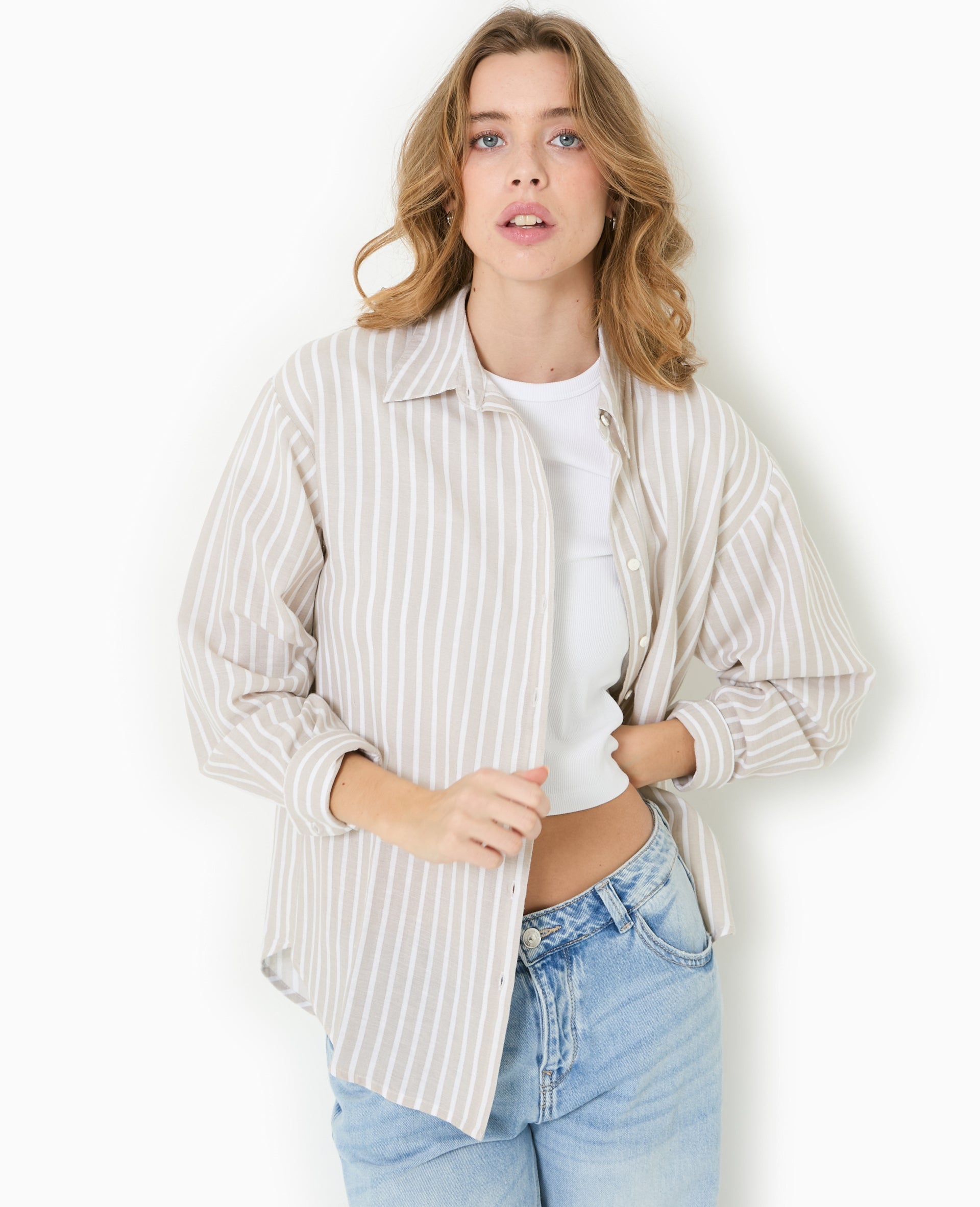 Chemise oversize avec lin motif rayures