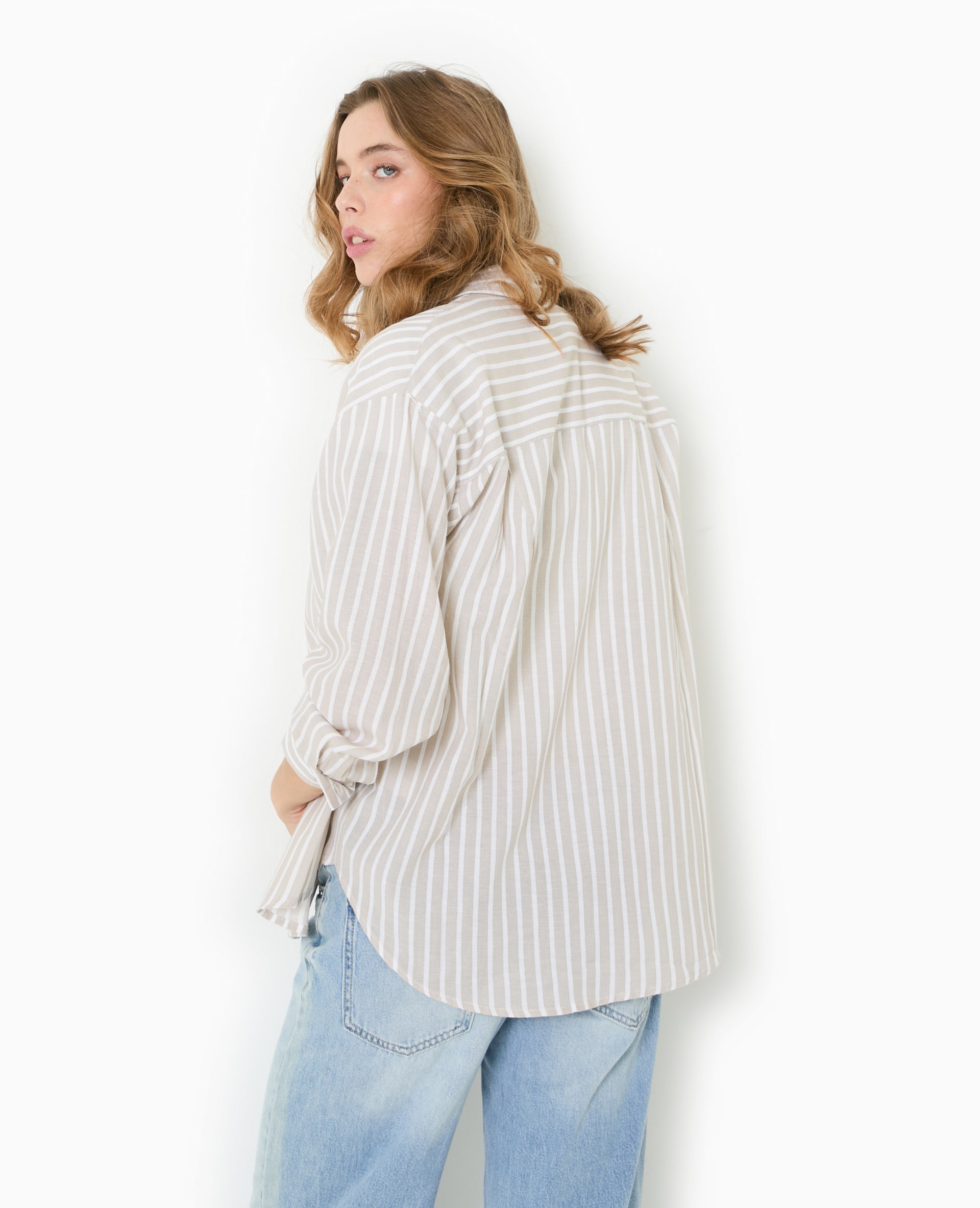 Chemise oversize avec lin motif rayures