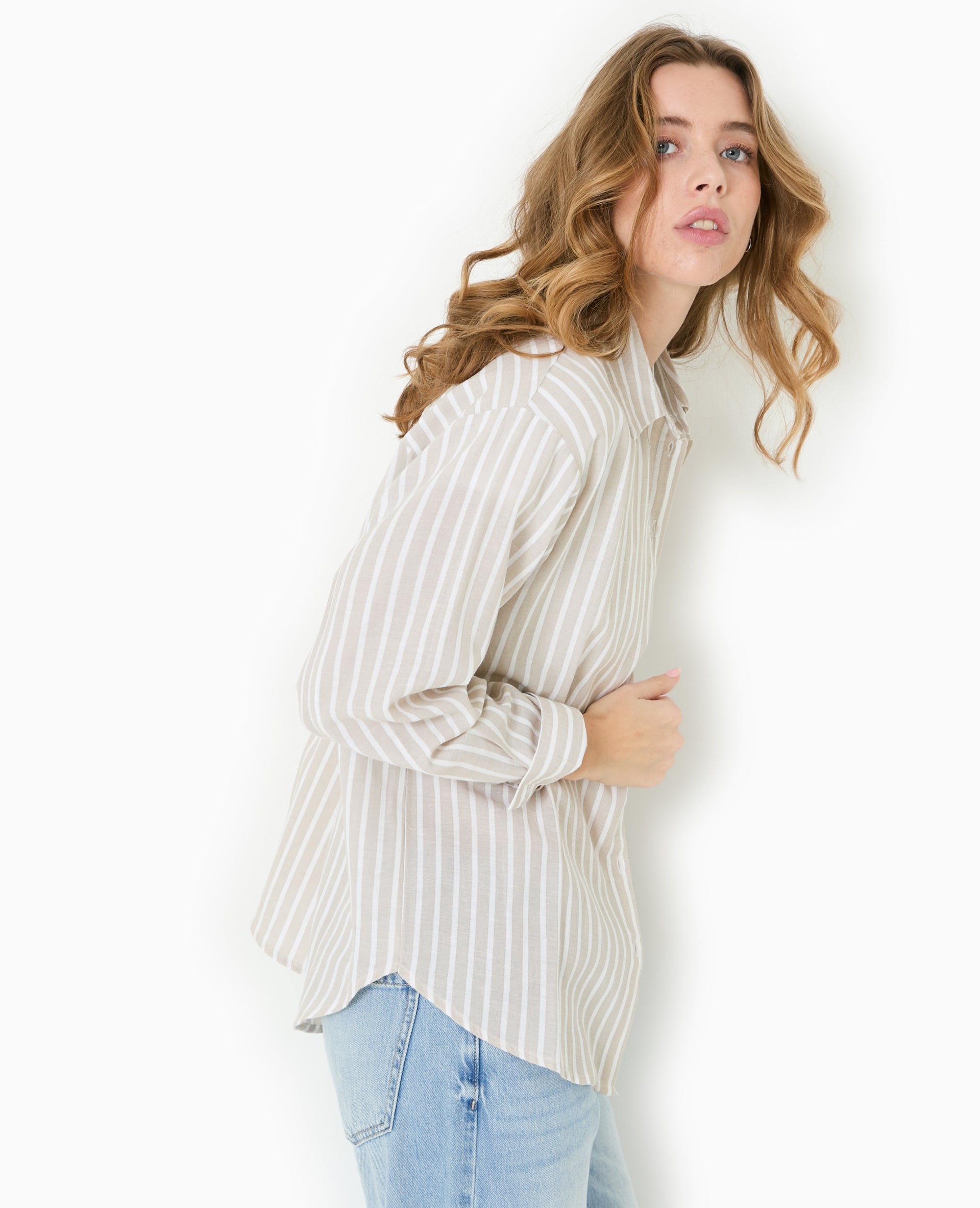Chemise oversize avec lin motif rayures