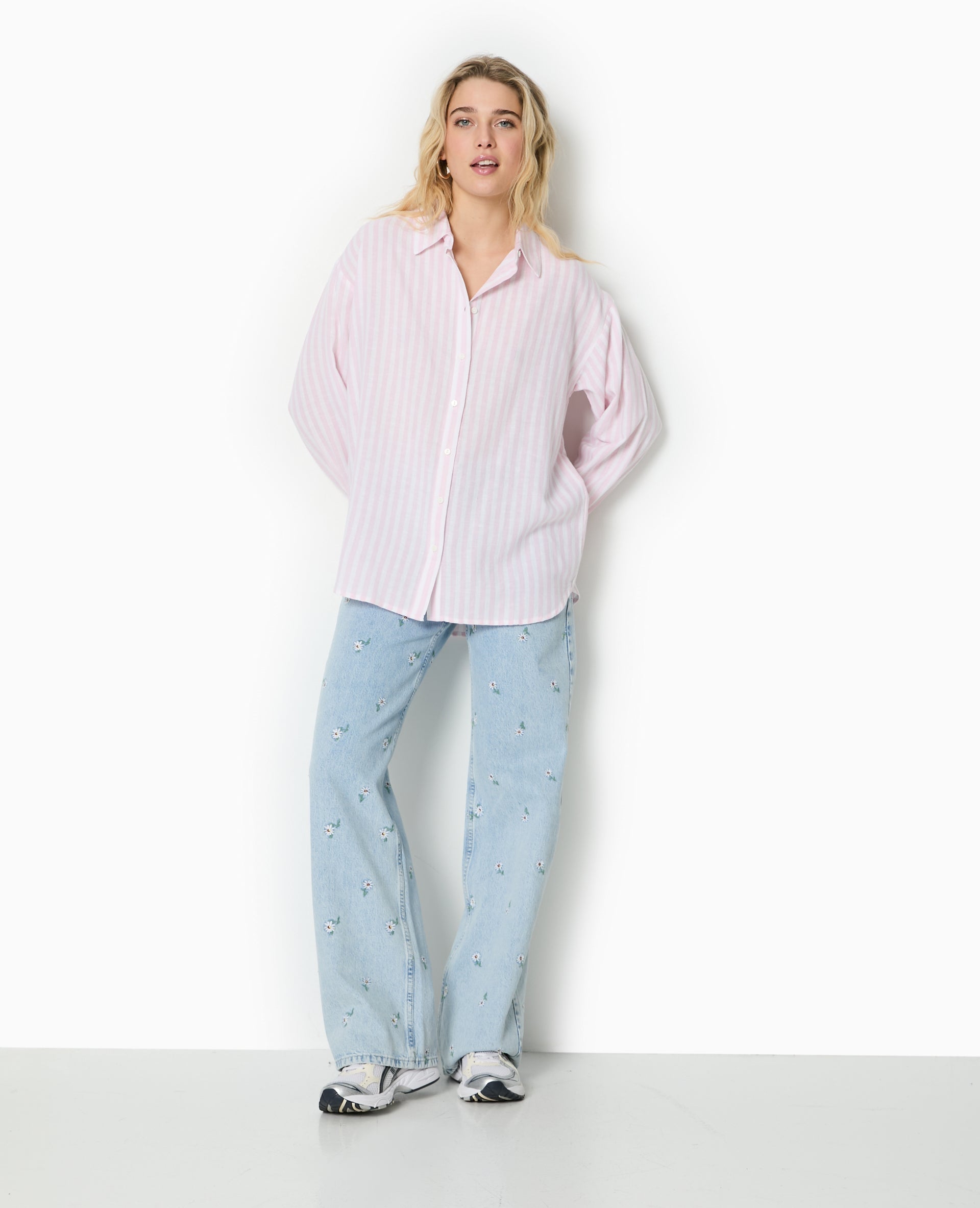 Chemise oversize rayée avec lin