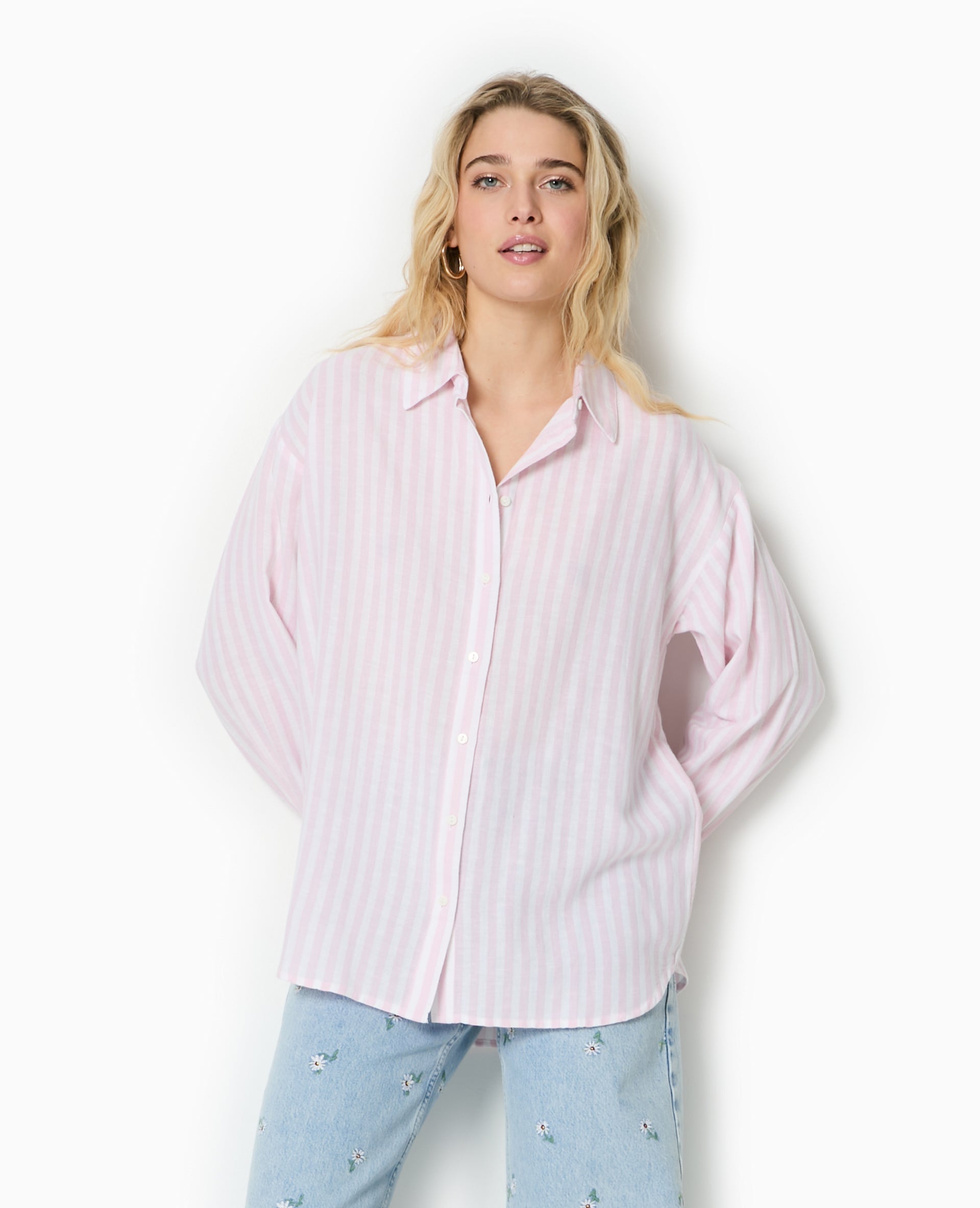 Chemise oversize rayée avec lin