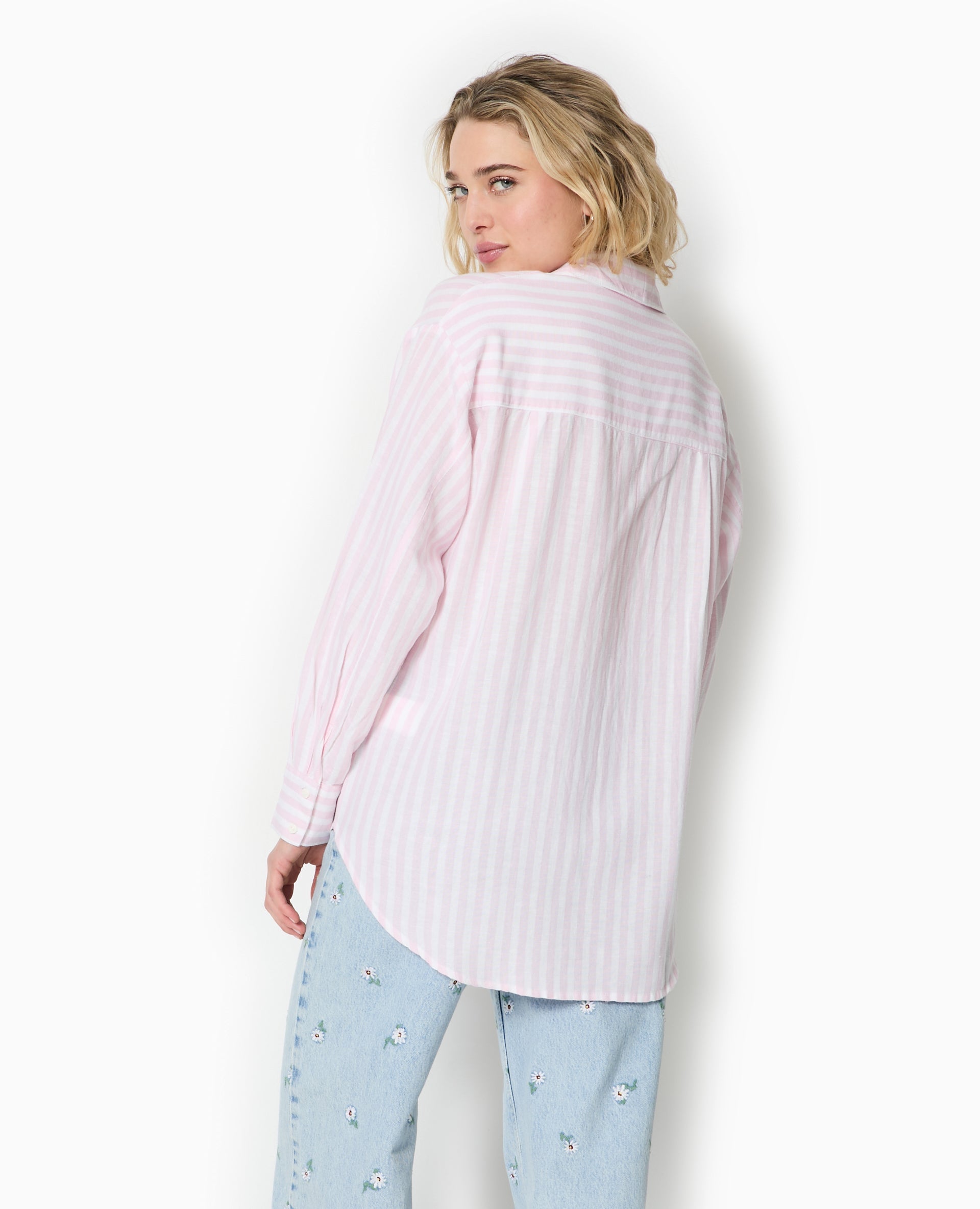 Chemise oversize rayée avec lin