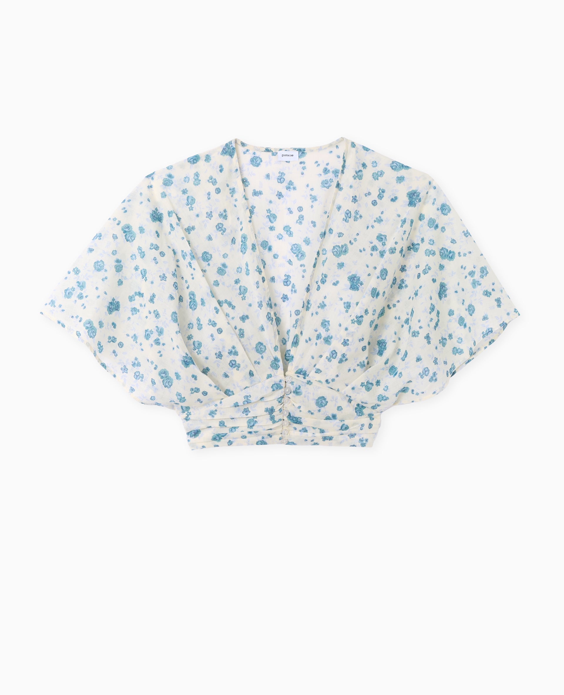 Blouse courte manches papillons motif fleurs