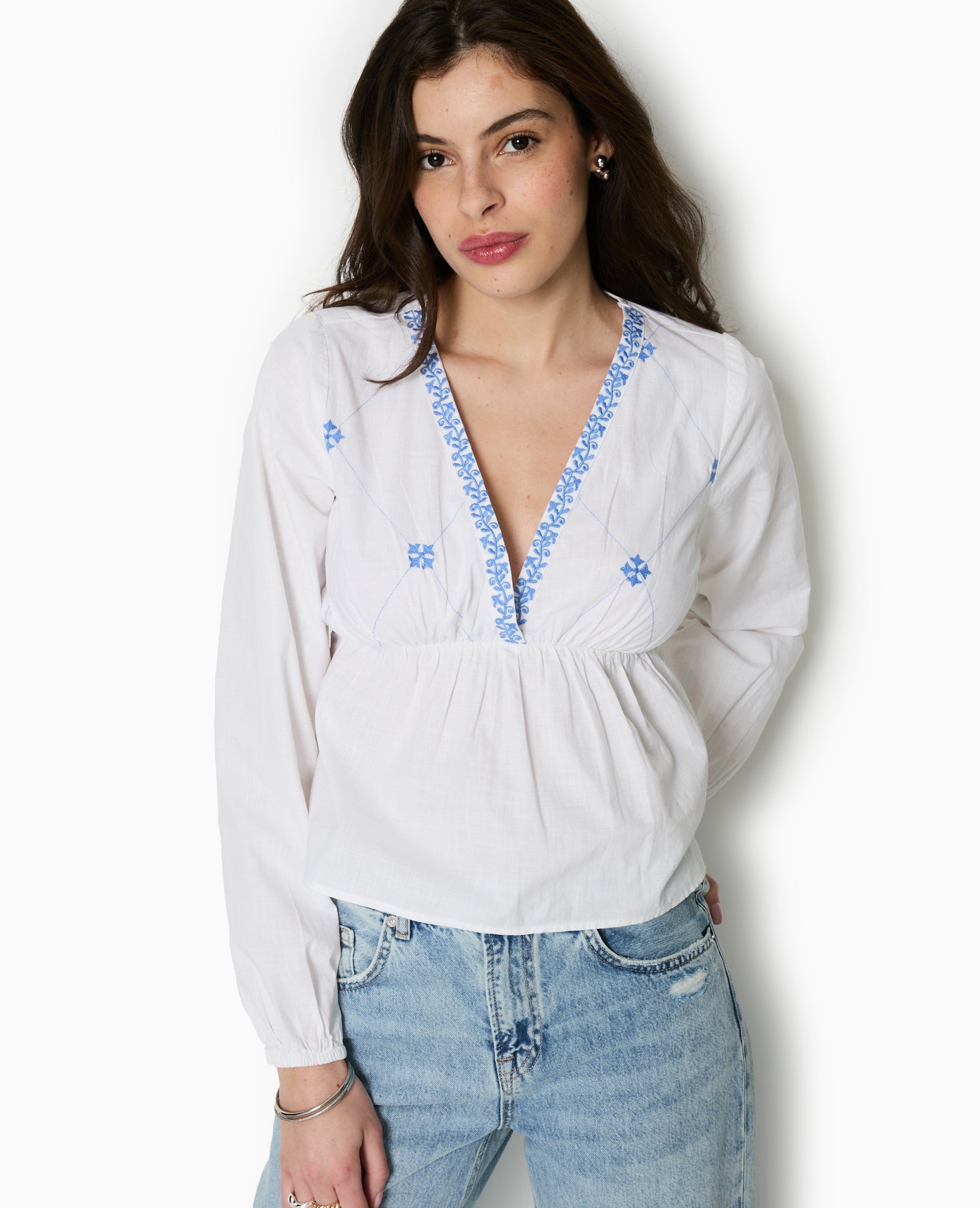 Blouse brodée manches longues