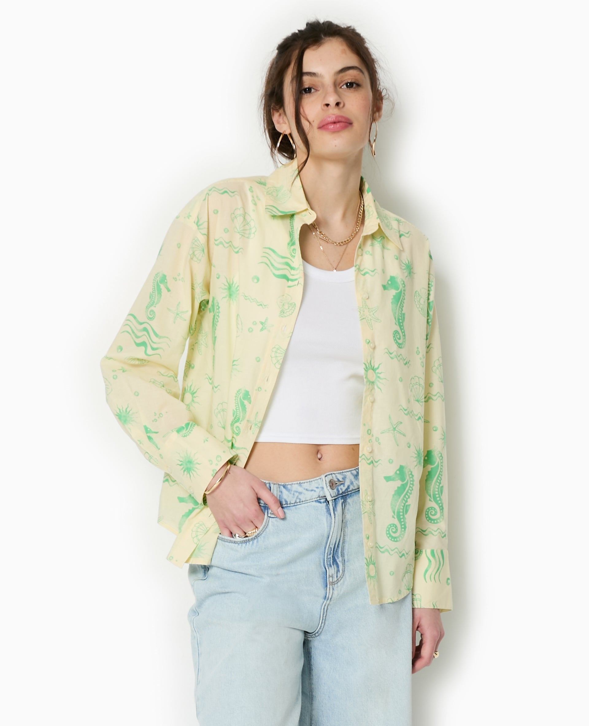 Chemise en voile de coton motif coquillages