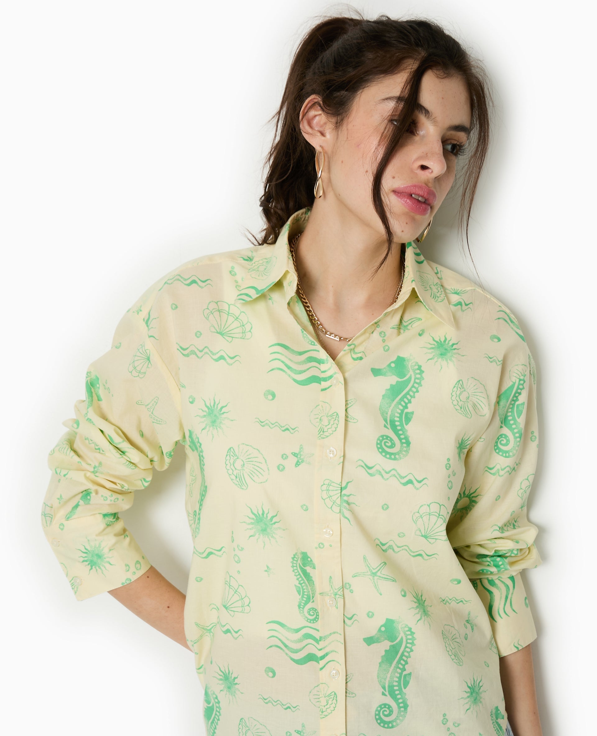 Chemise en voile de coton motif coquillages