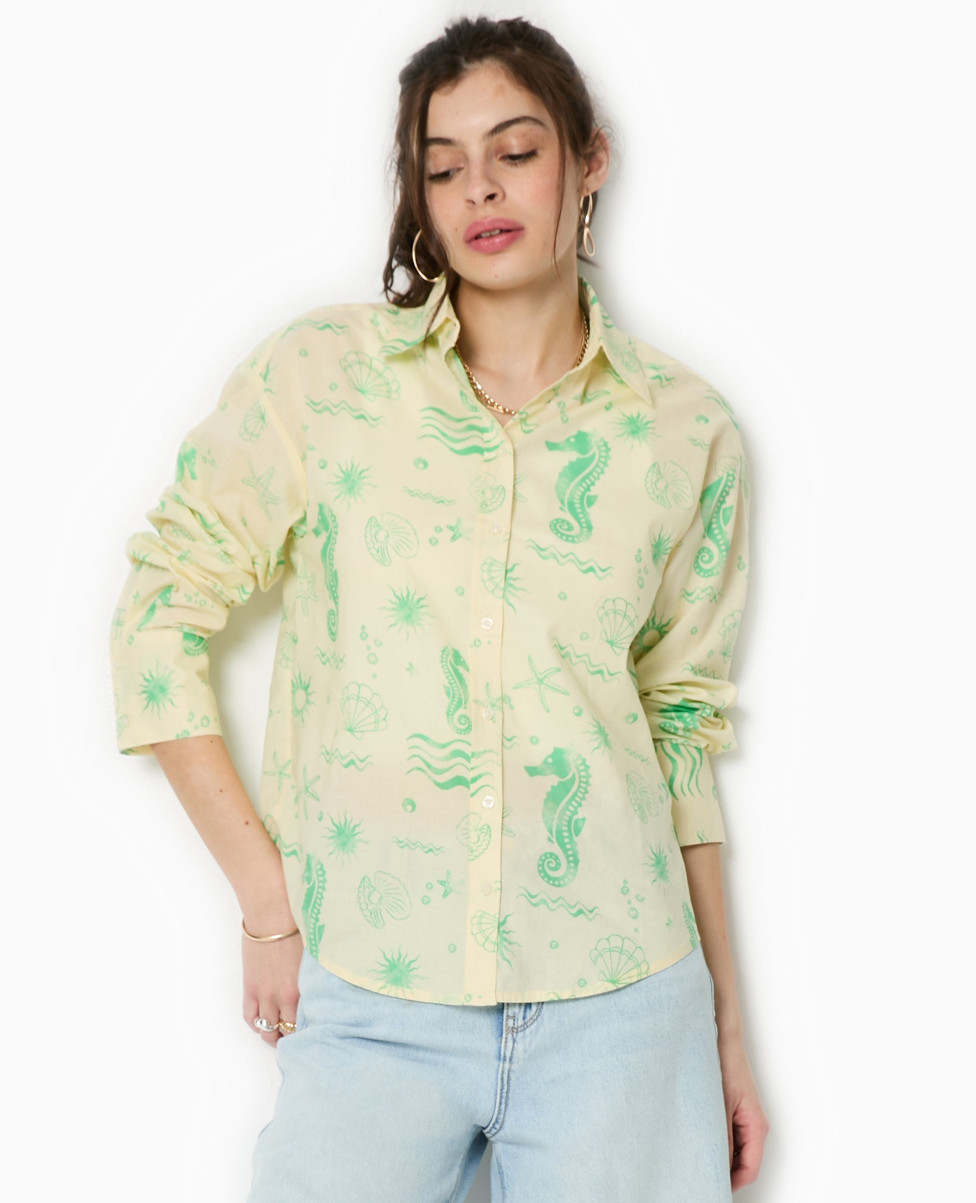 Chemise en voile de coton motif coquillages