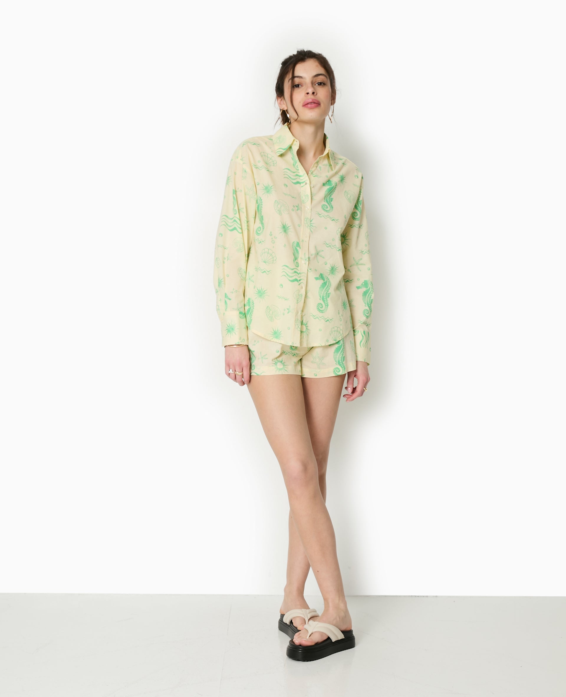Chemise en voile de coton motif coquillages