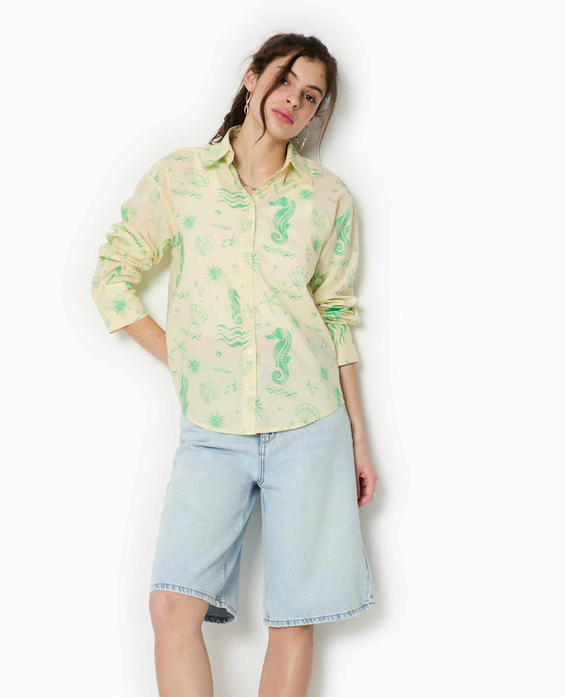 Chemise en voile de coton motif coquillages