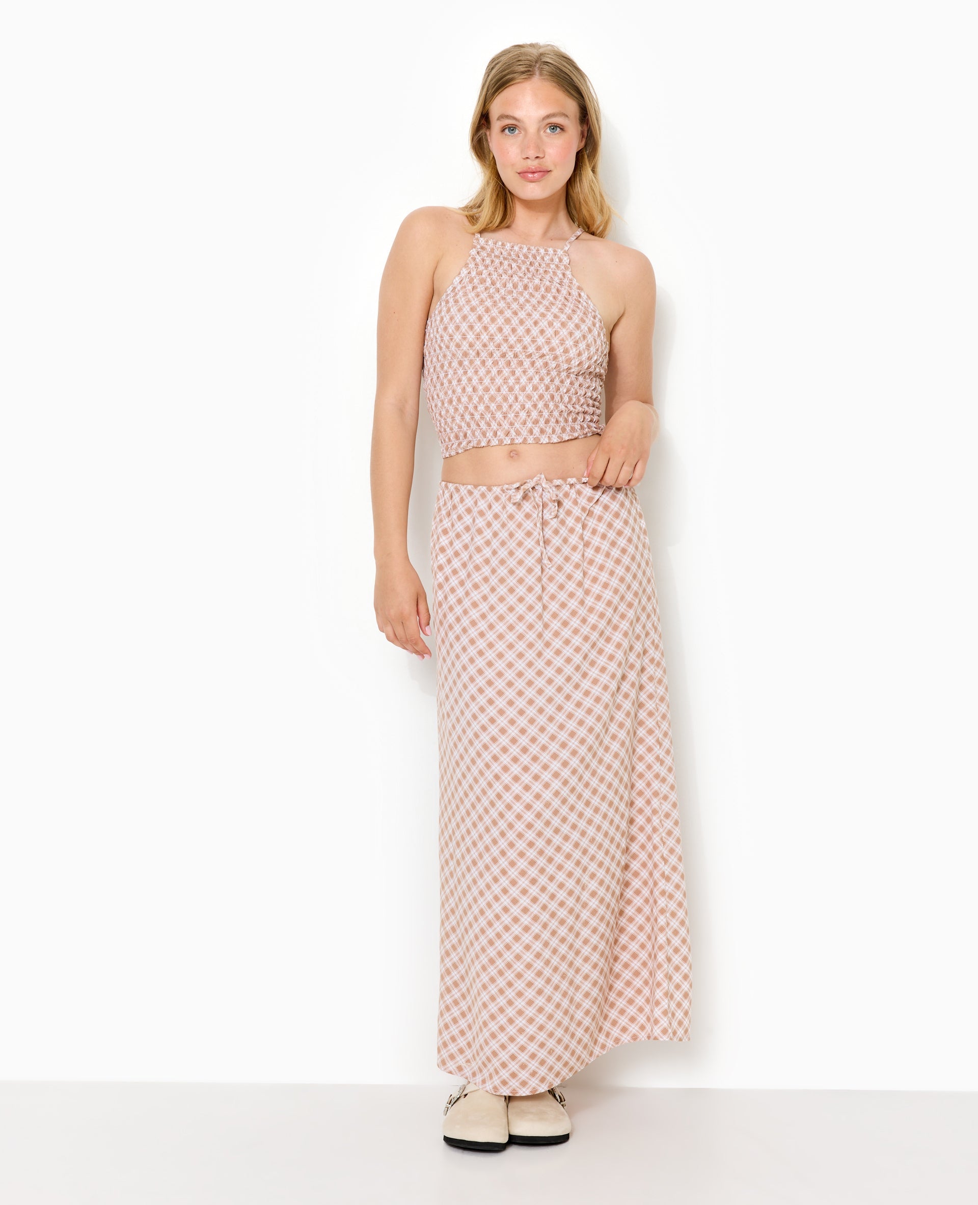 Top en smock motif carreaux