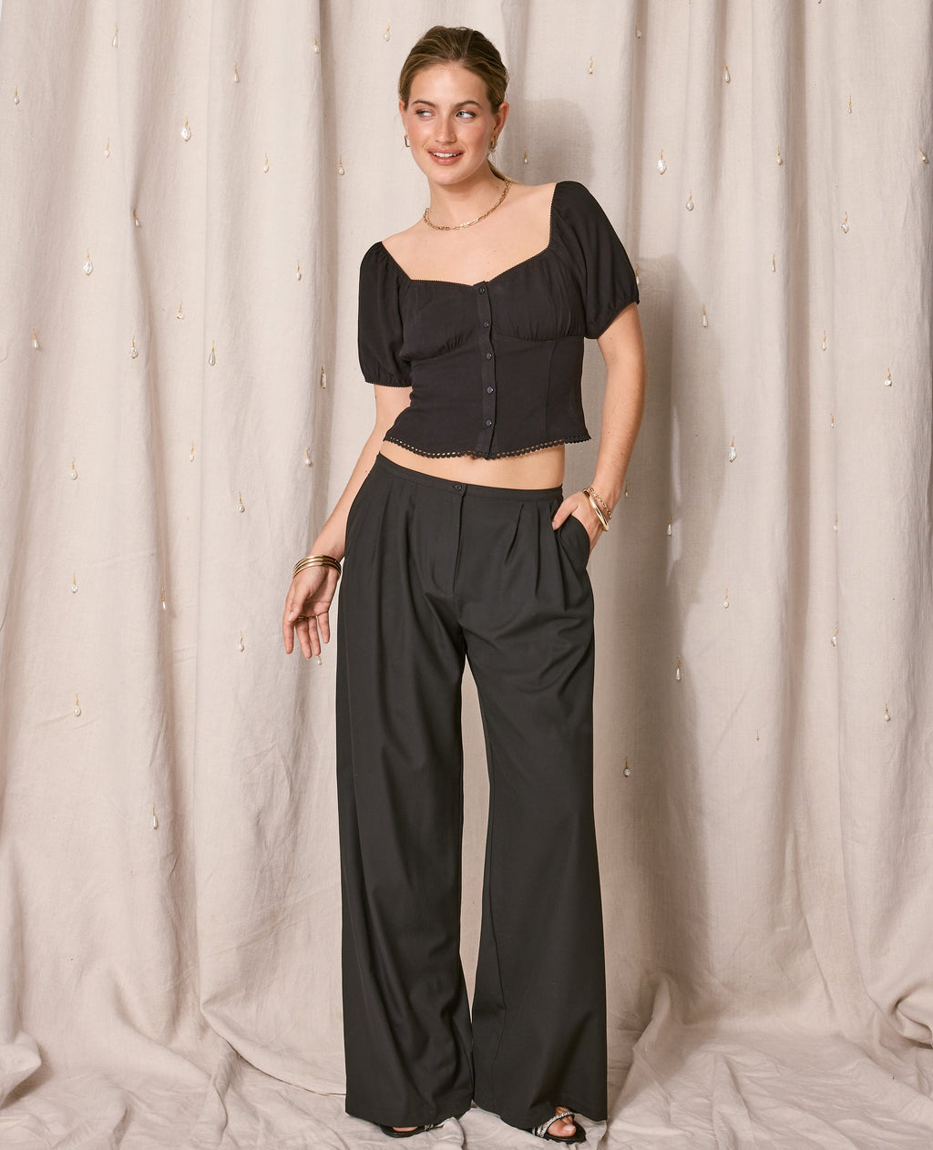 Blouse manches ballons avec finitions croquet