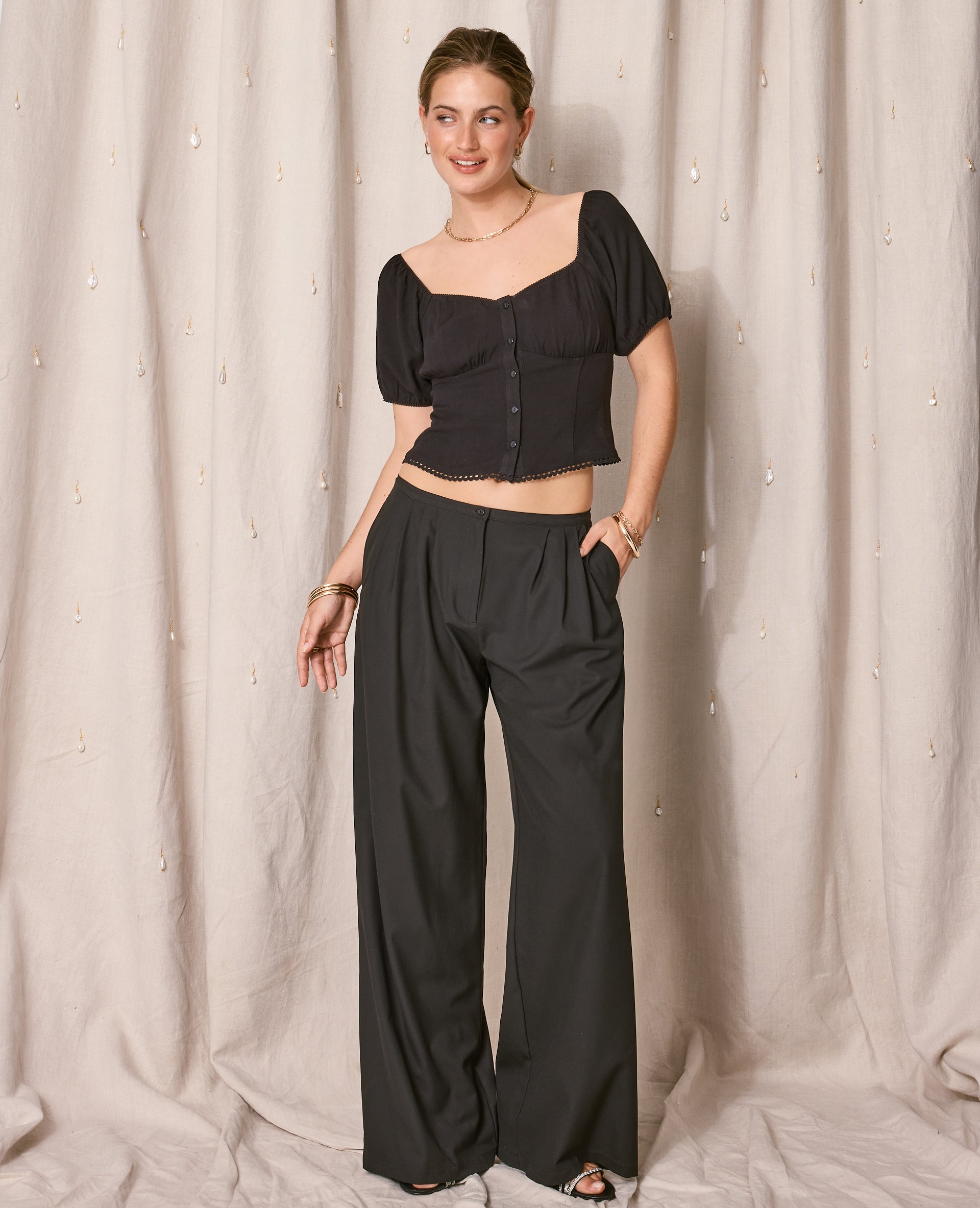 Blouse manches ballons avec finitions croquet