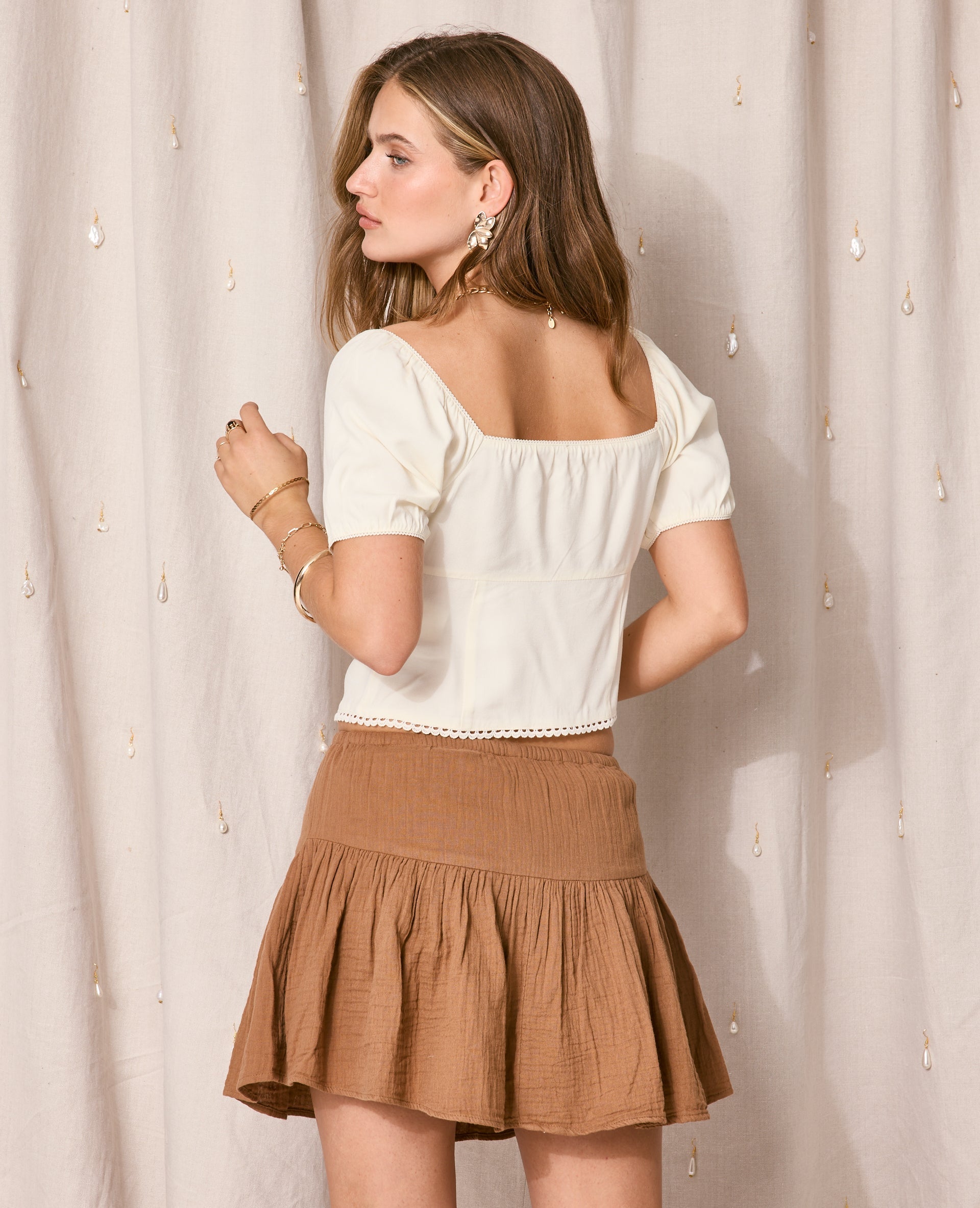 Blouse manches ballons avec finitions croquet