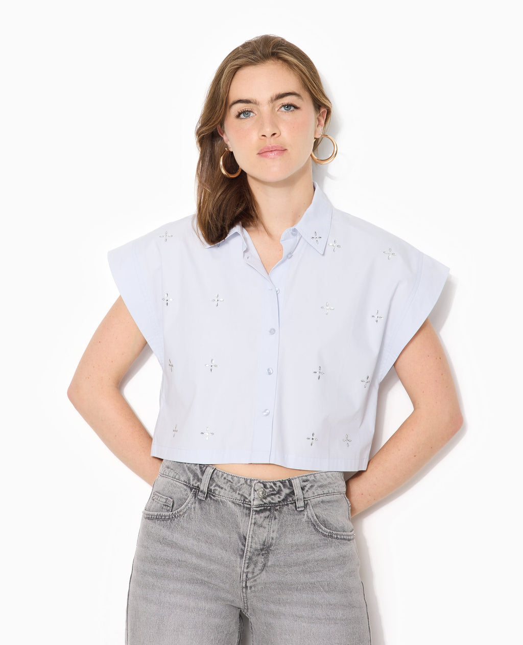 Chemise ample et courte avec strass