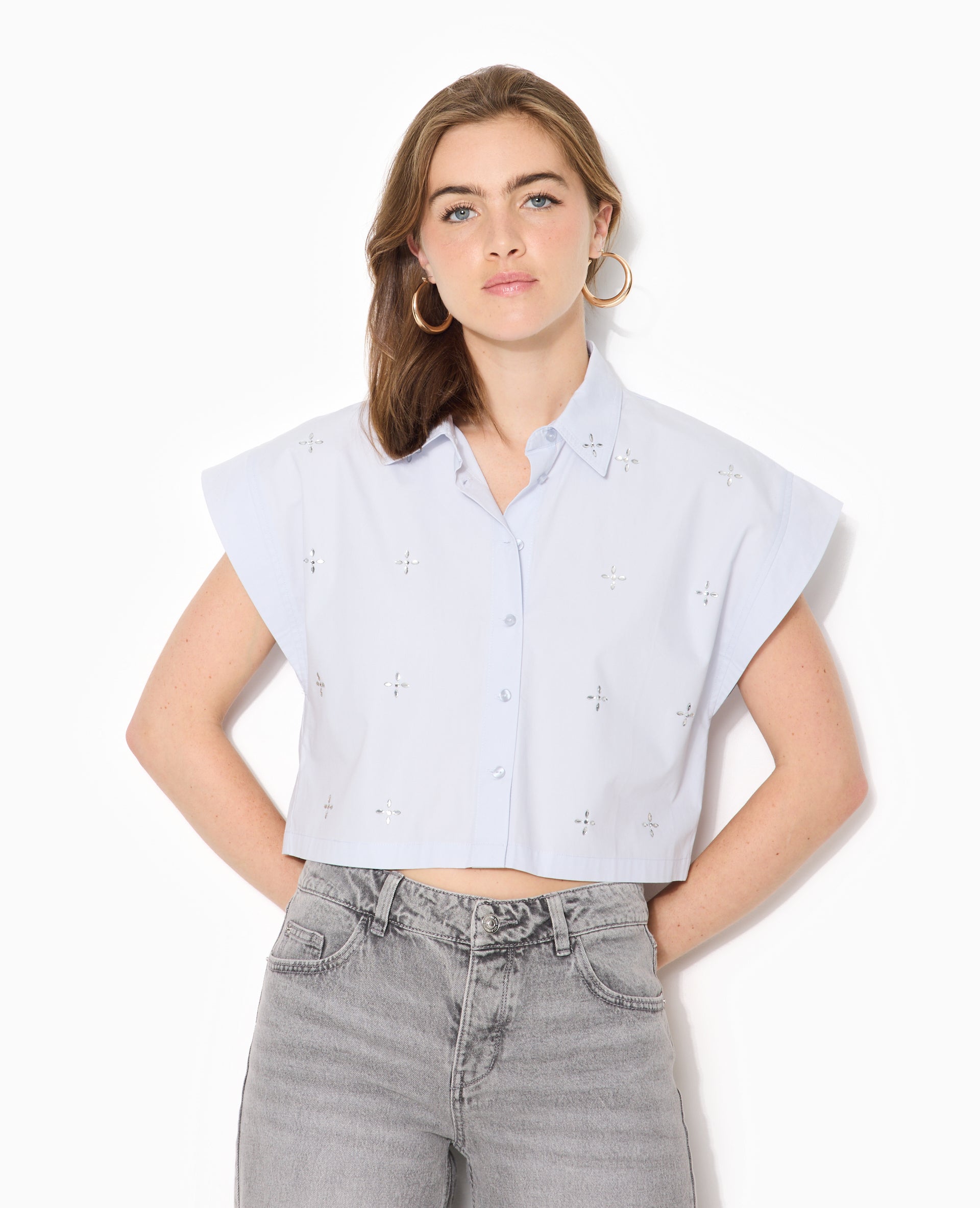 Chemise ample et courte avec strass