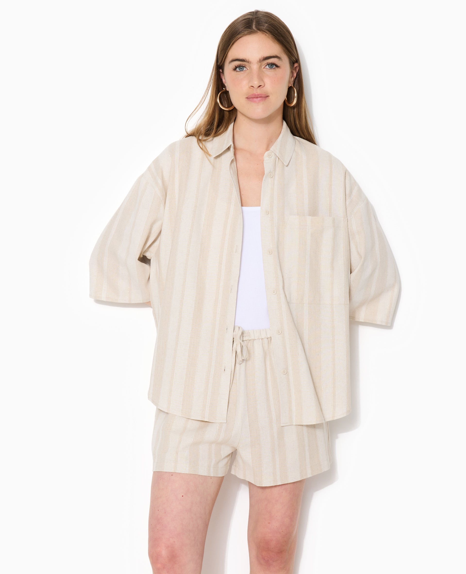 Chemise manches courtes oversize avec lin