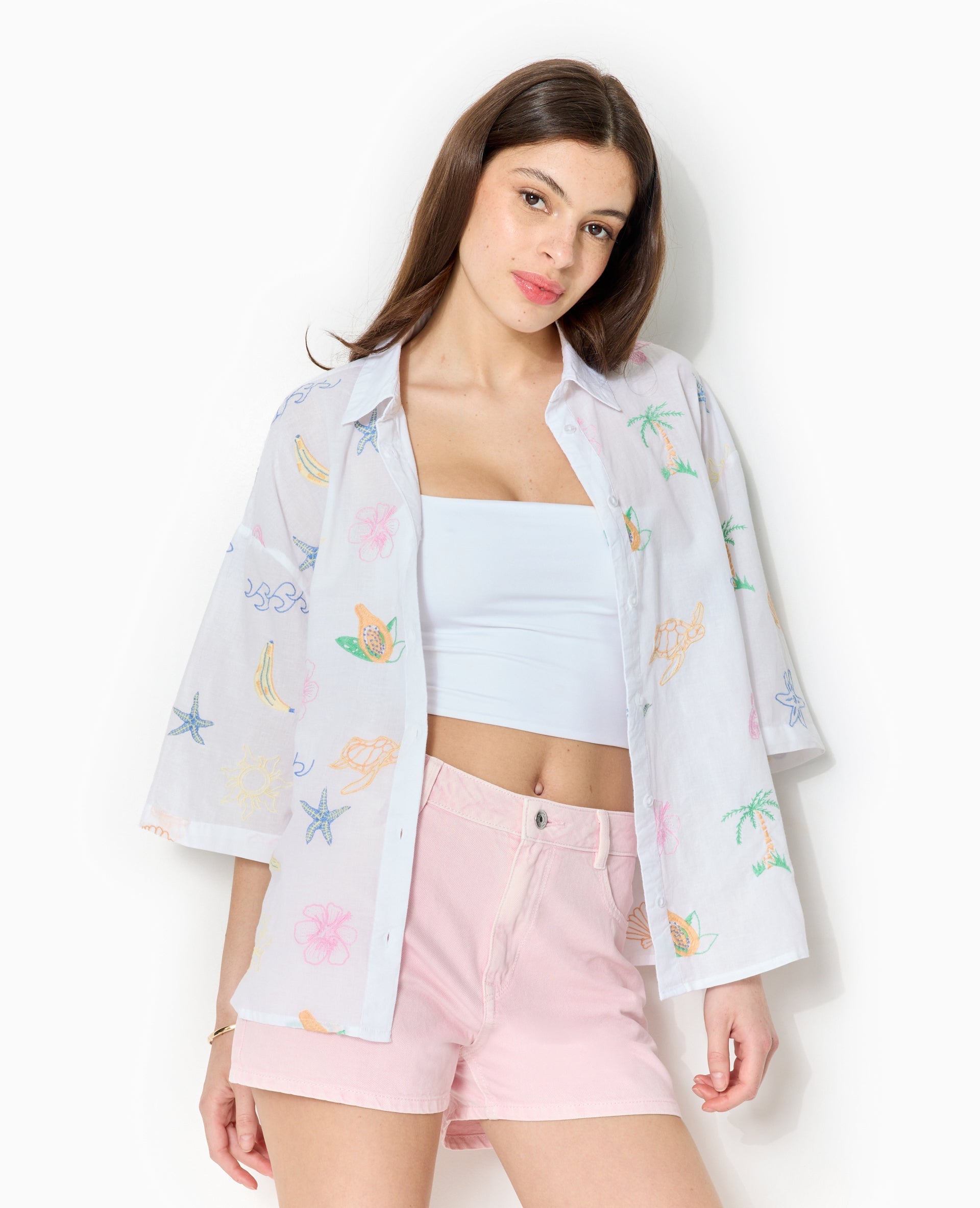 Chemise manches courtes brodée