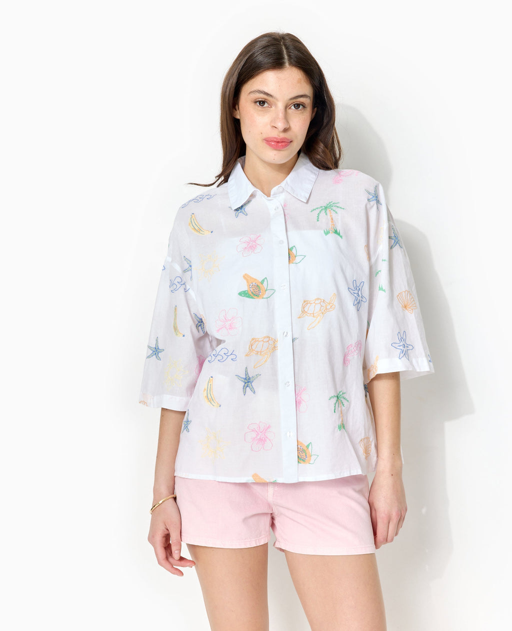 Chemise manches courtes brodée