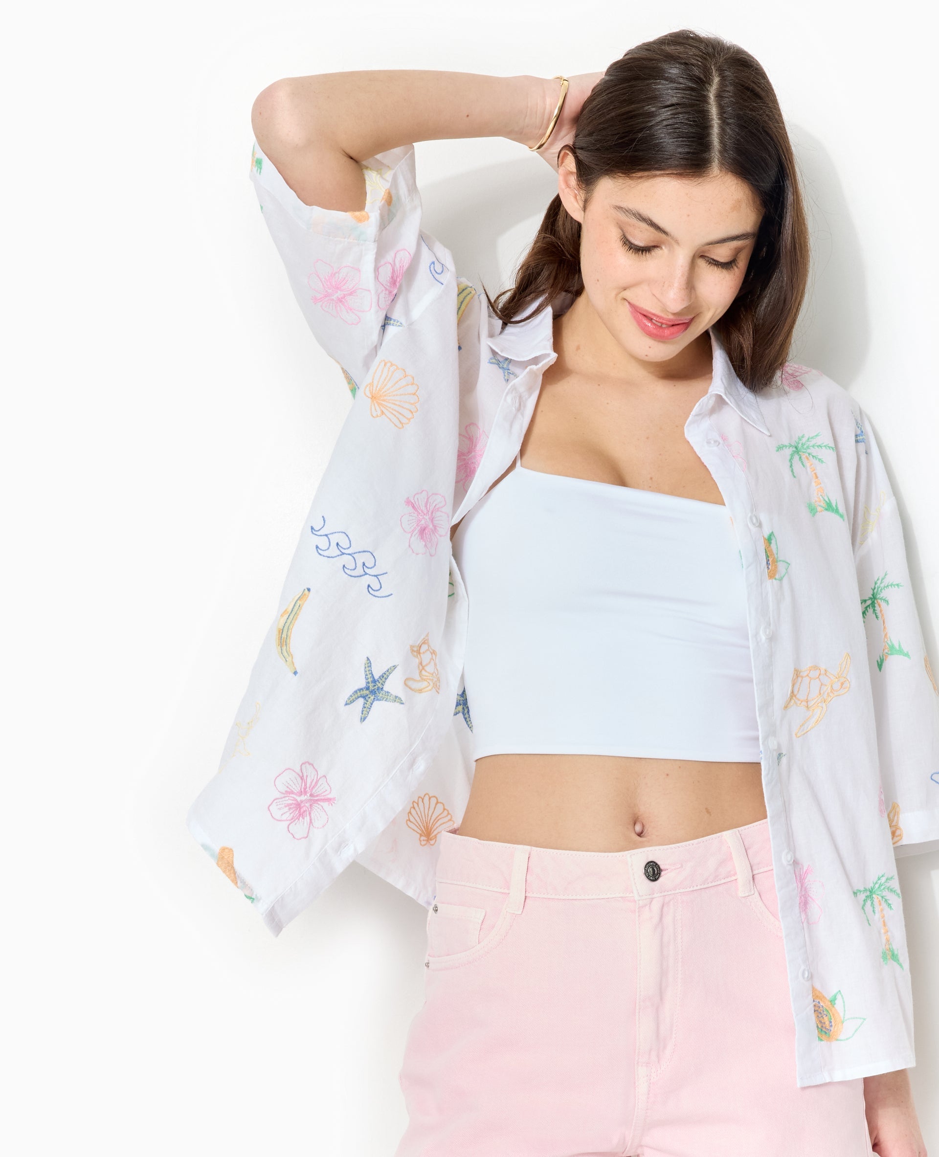 Chemise manches courtes brodée