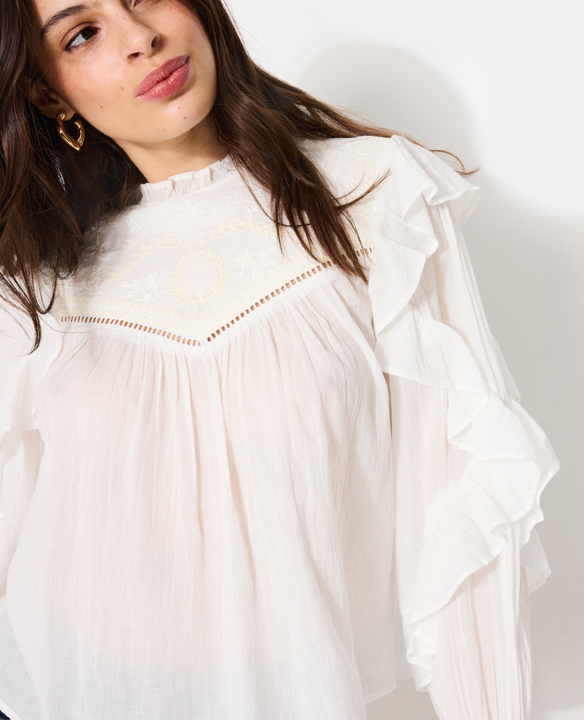 Blouse romantique avec broderies et volants