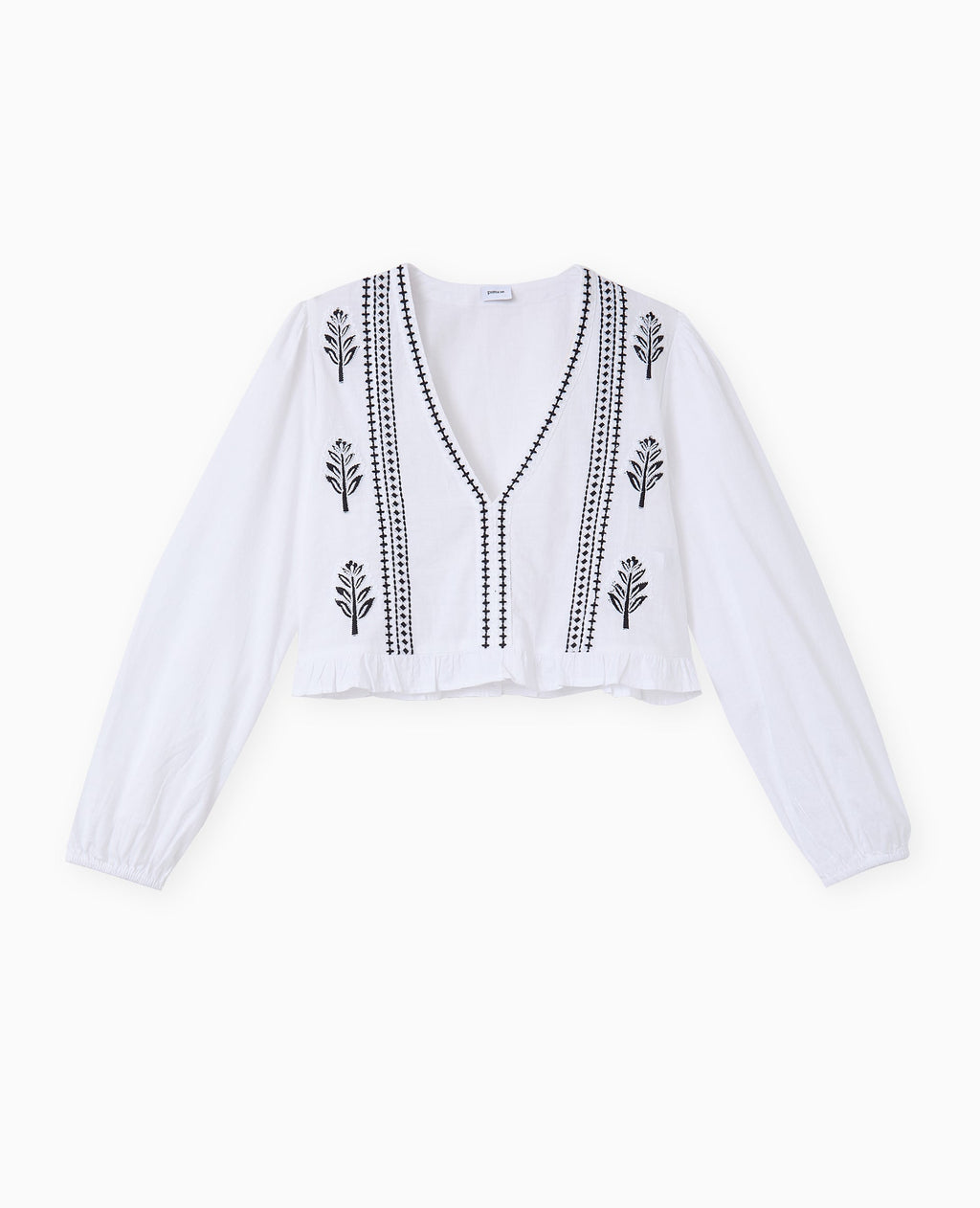 Blouse courte brodée avec manches ballons