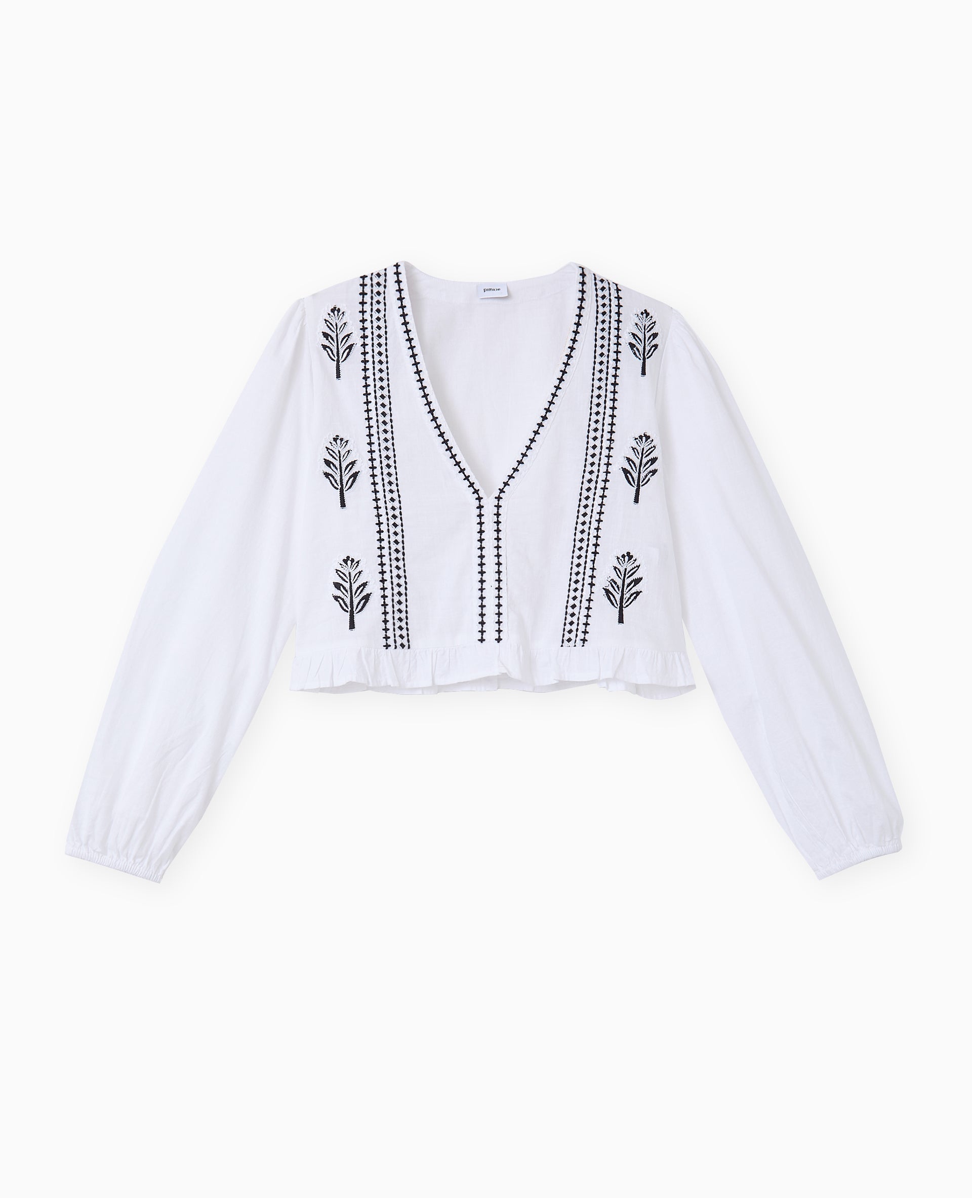 Blouse courte brodée avec manches ballons
