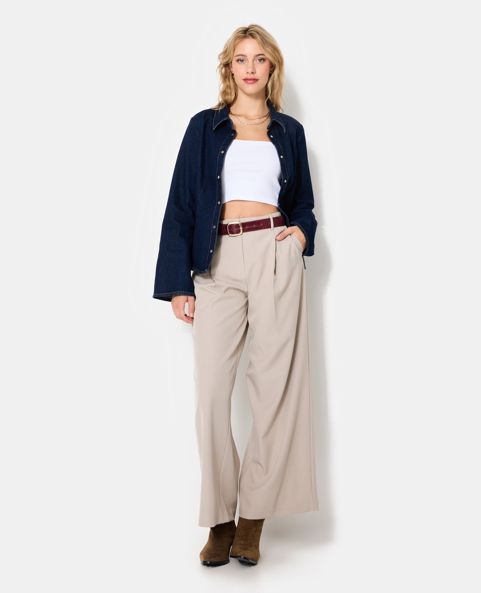 Chemise en jean stretch avec manches flare