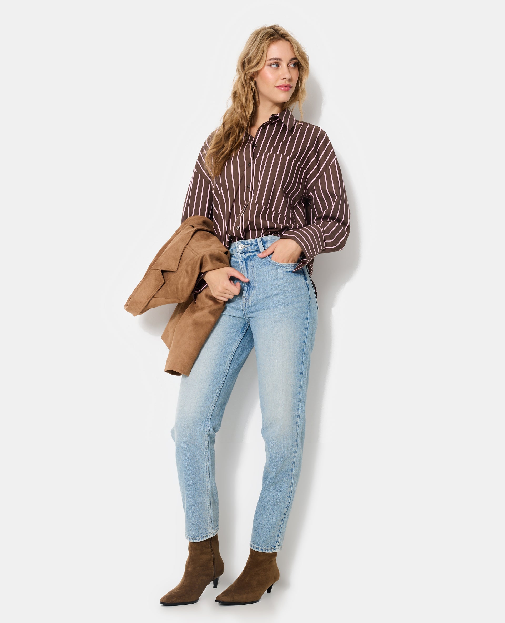 Chemise oversize avec poche motif rayures
