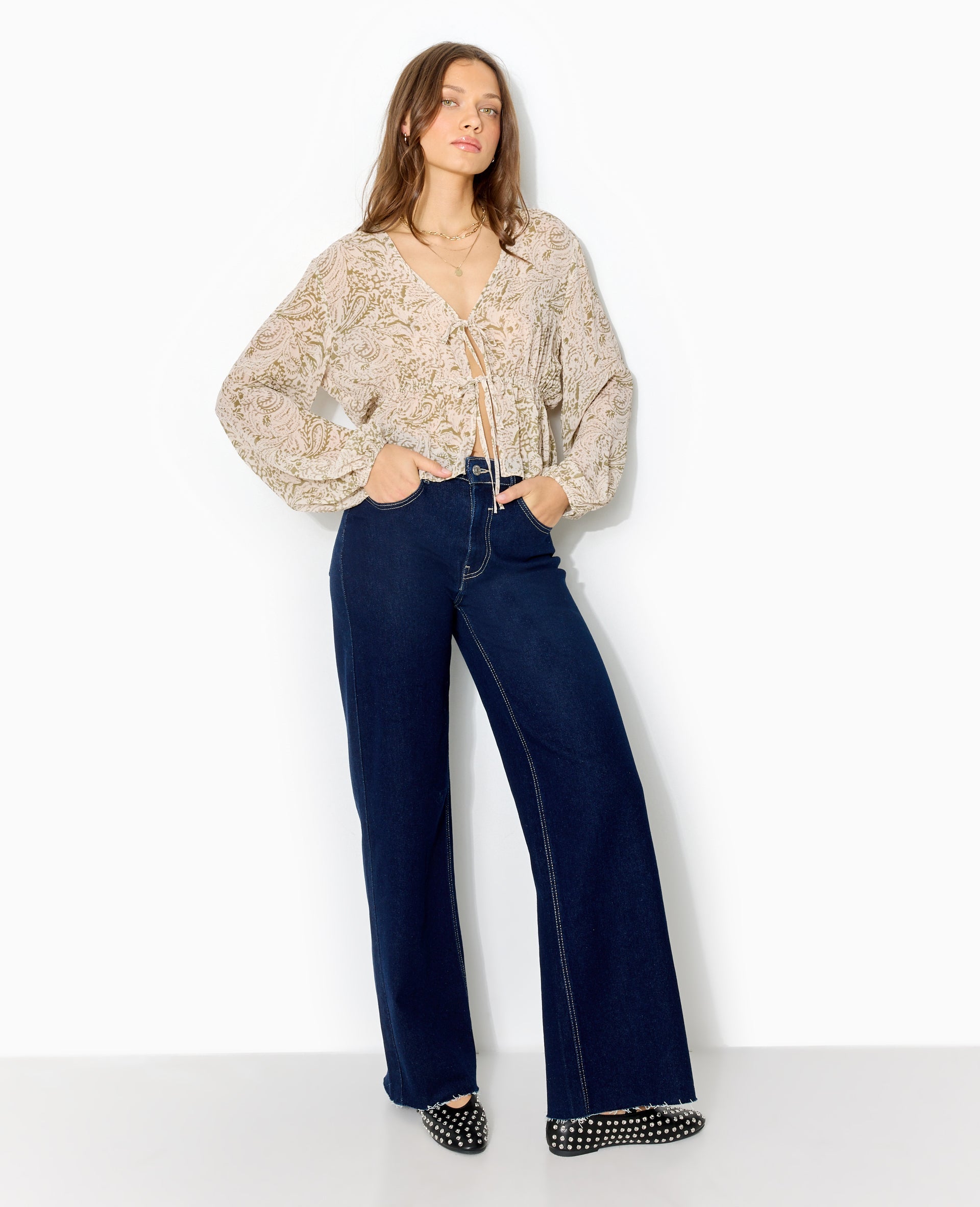 Blouse manches longues motif cachemire