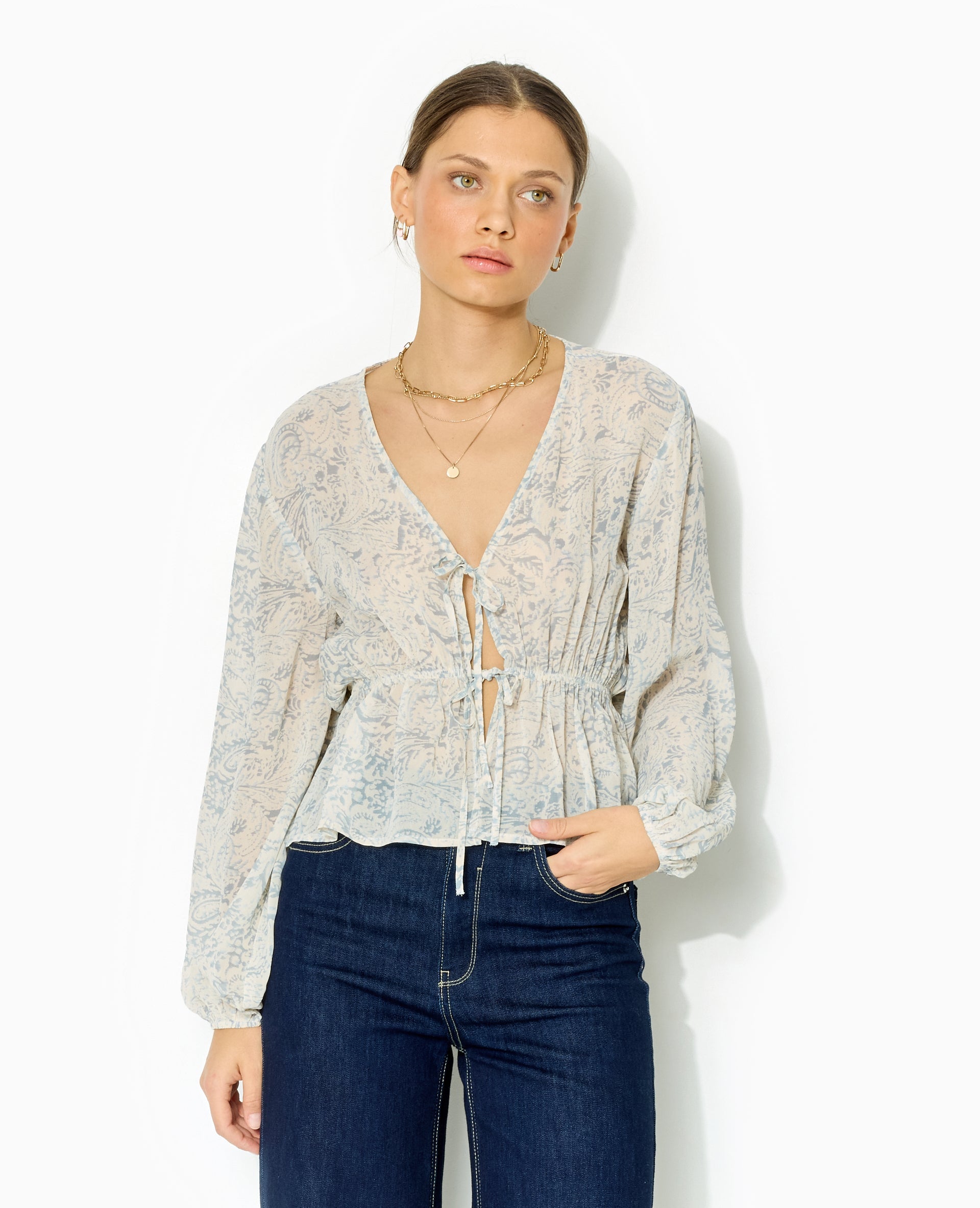 Blouse manches longues motif cachemire