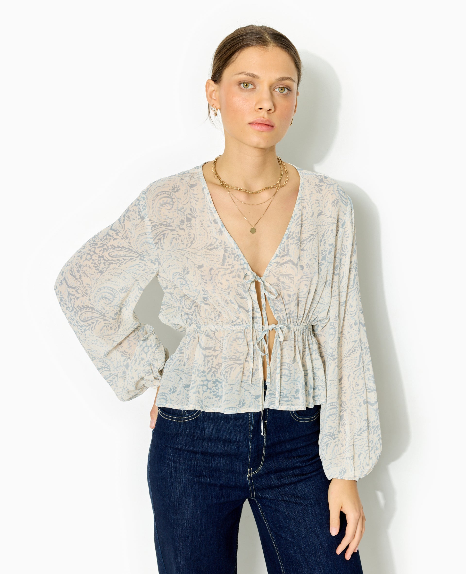 Blouse manches longues motif cachemire