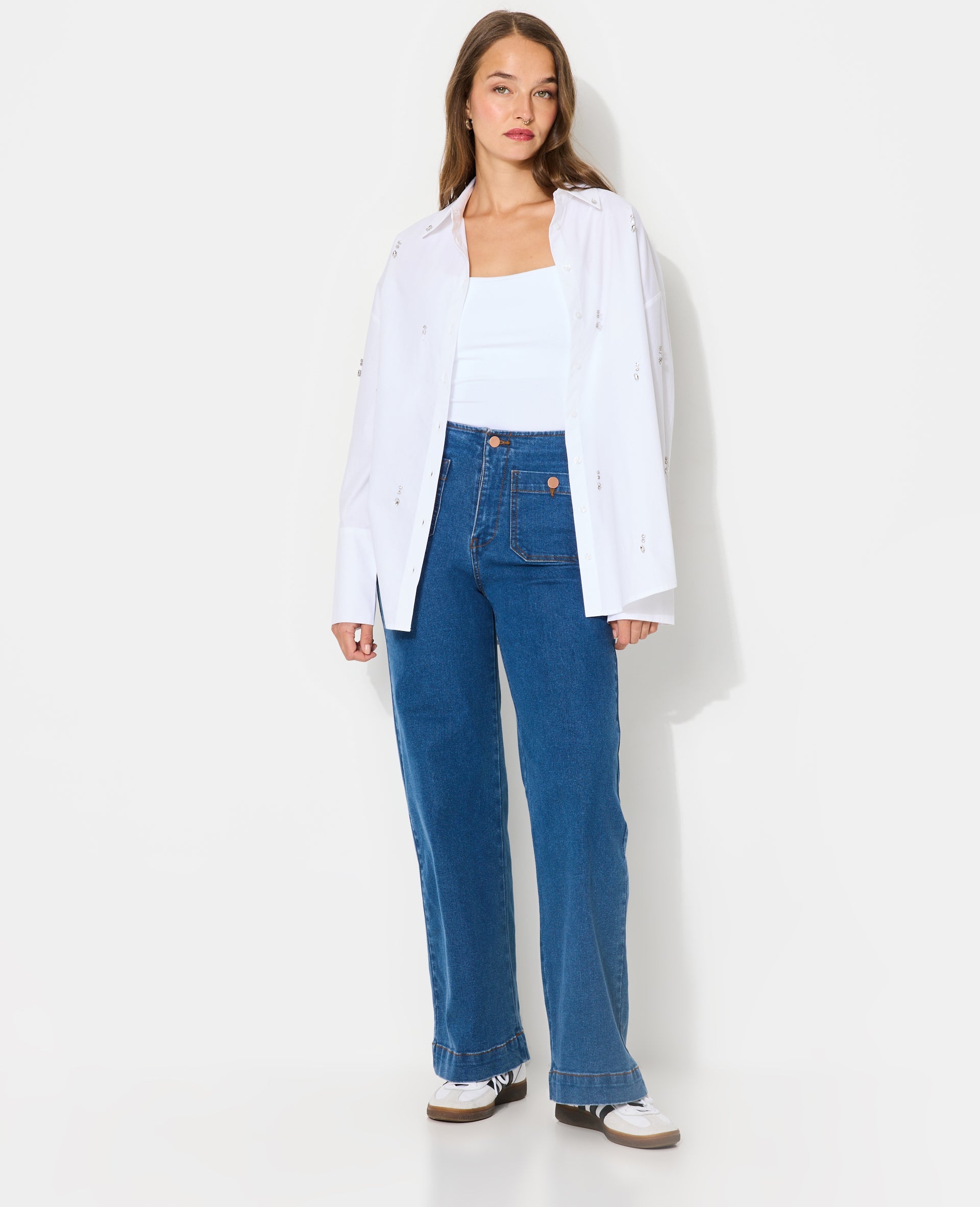 Chemise oversize avec strass devant