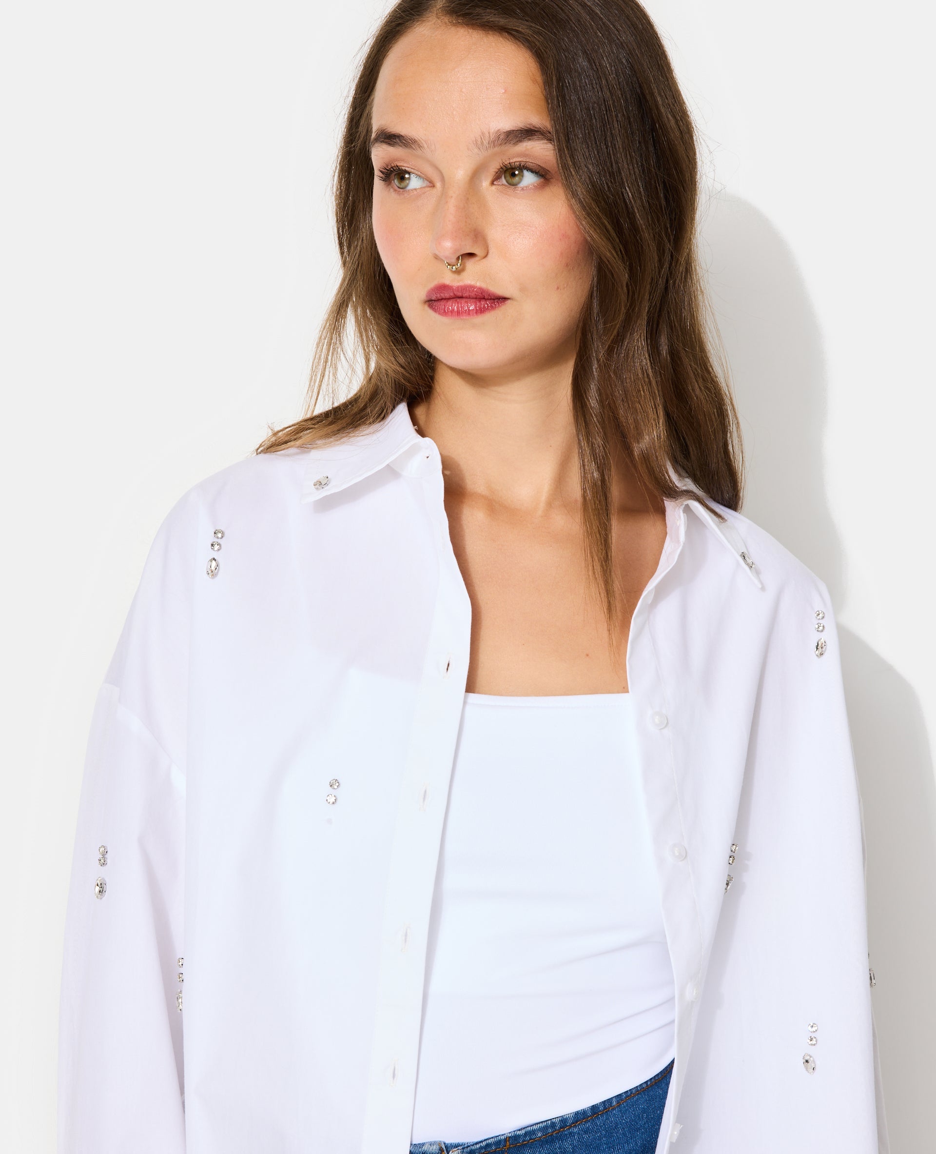Chemise oversize avec strass devant